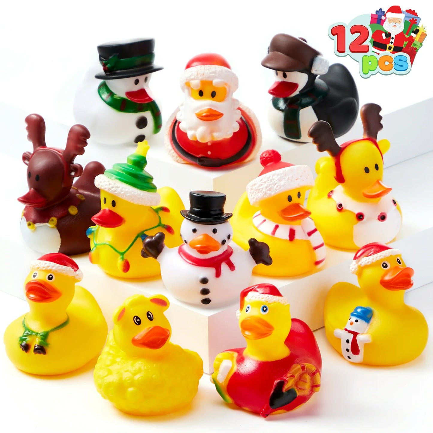 Joyfy 12 Pcs Christmas Ducks for Christmas Stocking Stuffers, Xmas Rubber Duck Bath Toys for Kids Gift, Christmas Party Favor Novelty Duckies for Boys, Girls and Toddlers