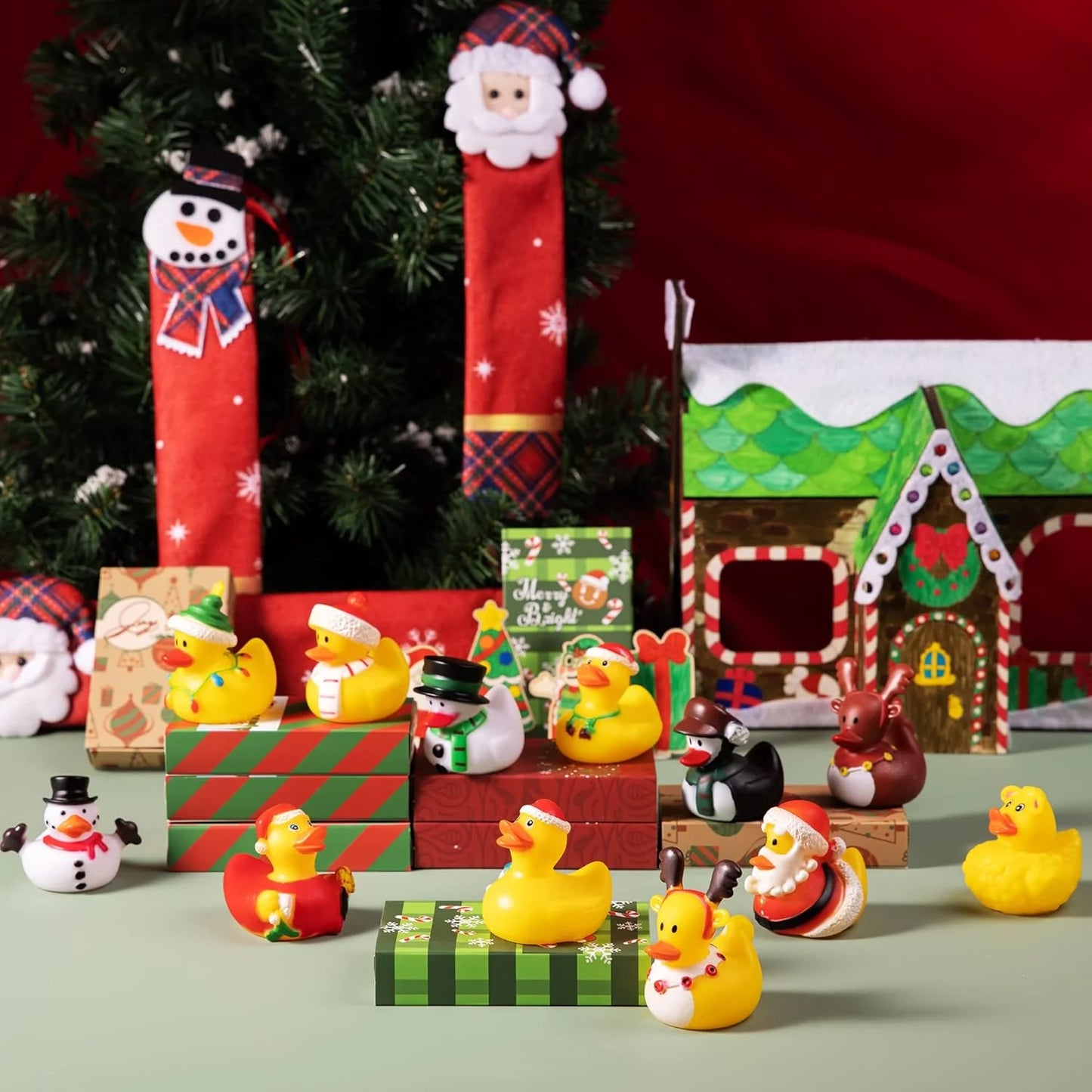 Joyfy 12 Pcs Christmas Ducks for Christmas Stocking Stuffers, Xmas Rubber Duck Bath Toys for Kids Gift, Christmas Party Favor Novelty Duckies for Boys, Girls and Toddlers