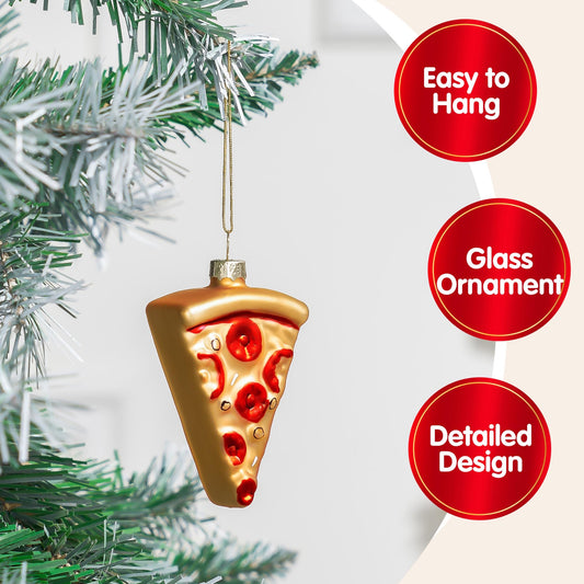 Joyfy Christmas Pizza Mini Glass Ornament, Sports Ball Glass Blown Ornament Ball for Christmas Tree Decoration, Boys Sports Ornament for Xmas Gift Holiday Party Favor Indoor Decoration