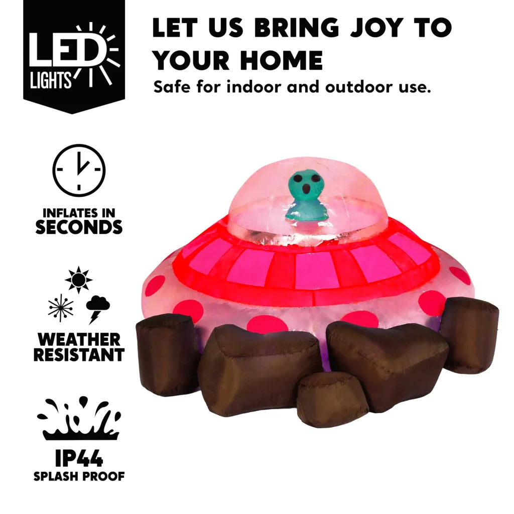 Syncfun 5 FT Halloween Inflatable Crashing UFO Alien Decoration with Built-in LEDs,UFO Halloween Decorations Outdoor Blow Up Yard Lawn Decoration