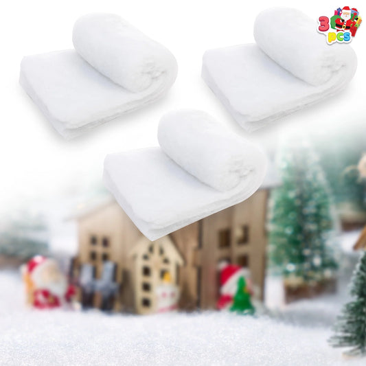 Joyfy Christmas Snow Blankets Roll (3 Pcs), 15 in x 10Ft Soft Thick Artificial Snow Blanket, Snow Rolls, Snow Sheets, Fake Snow Cotton Fabric for Christmas Holiday Winter Decoration