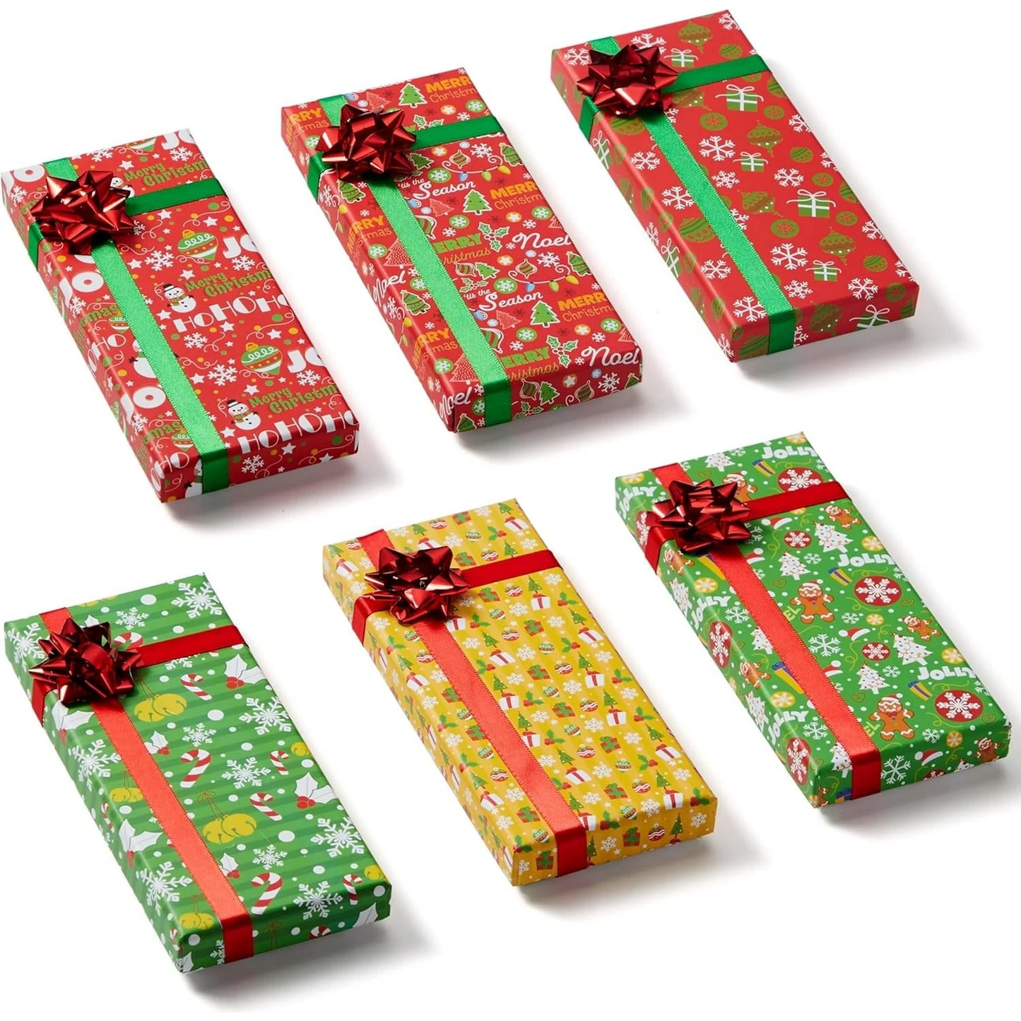 Joyfy 9 Pcs Christmas Gift Card Holders with Lids, Christmas Cash Money Card Holder with Bows, 6.5'' x 2.8'' x 0.8'' Xmas Boxes for Holiday Birthday Party Favor Gift Wrapping