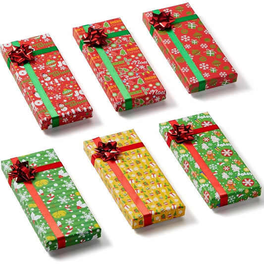 Joyfy 9 Pcs Christmas Gift Card Holders with Lids, Christmas Cash Money Card Holder with Bows, 6.5'' x 2.8'' x 0.8'' Xmas Boxes for Holiday Birthday Party Favor Gift Wrapping