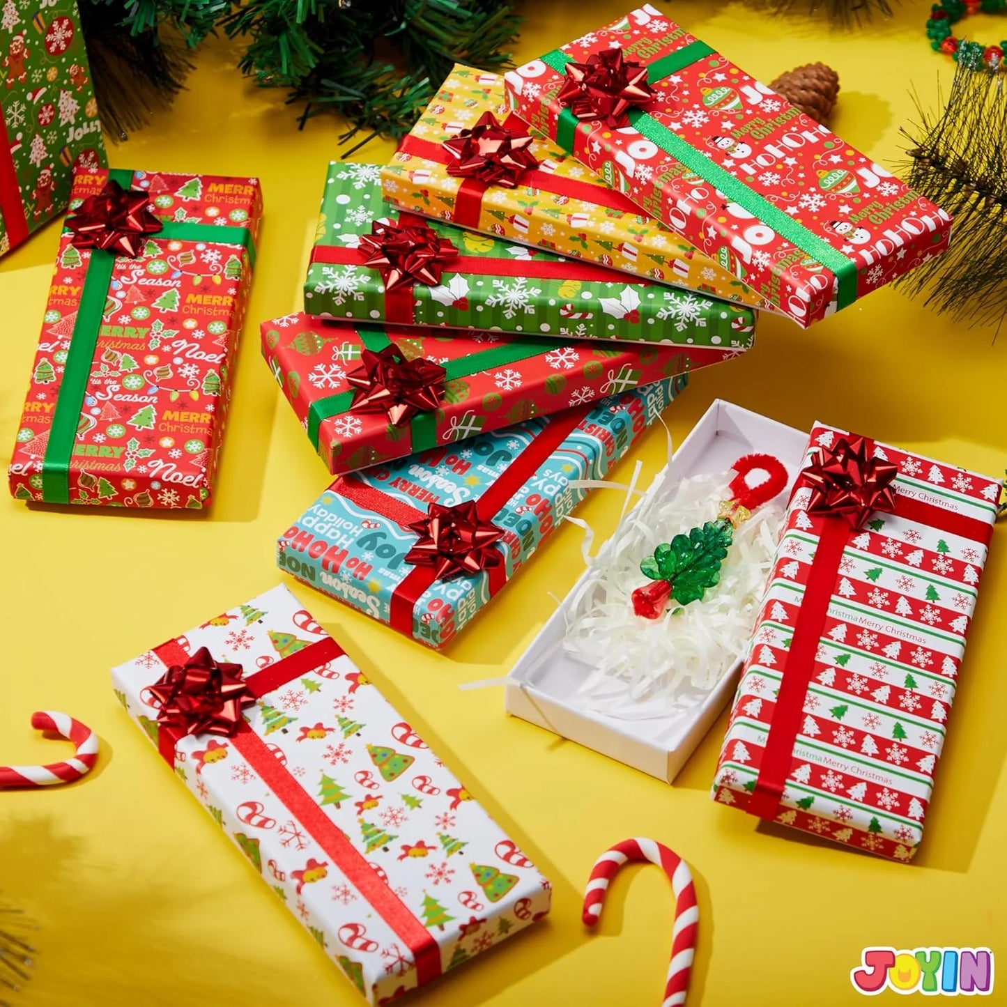 Joyfy 9 Pcs Christmas Gift Card Holders with Lids, Christmas Cash Money Card Holder with Bows, 6.5'' x 2.8'' x 0.8'' Xmas Boxes for Holiday Birthday Party Favor Gift Wrapping