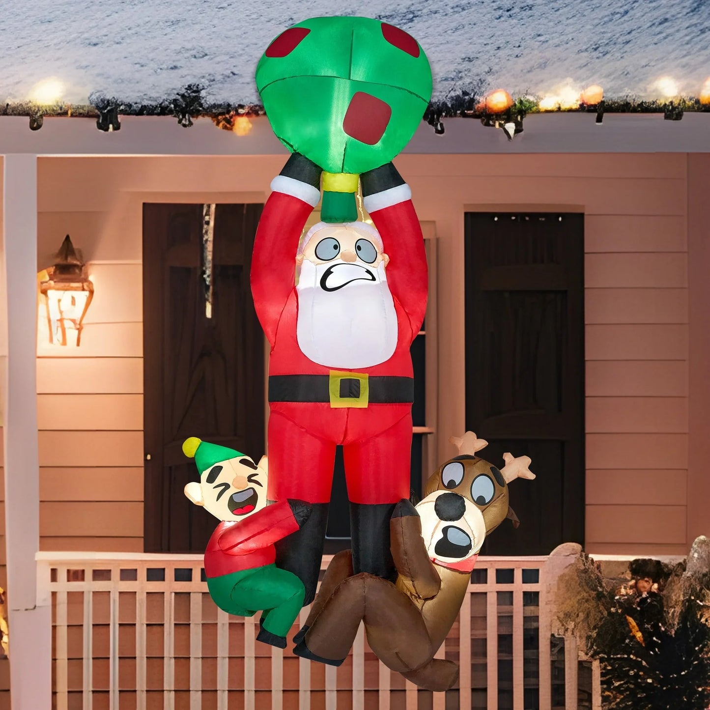 Joyfy 8 ft Christmas Inflatables Santa Outdoor Decorations,Santa with Elf and Reindeer Blow Ups Yard Christmas with Built-in LEDs for Holiday Party Garden Lawn Decor