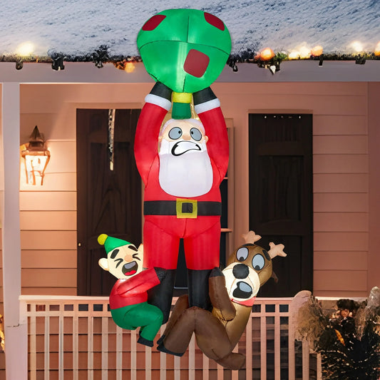 Joyfy 8 ft Christmas Inflatables Santa Outdoor Decorations,Santa with Elf and Reindeer Blow Ups Yard Christmas with Built-in LEDs for Holiday Party Garden Lawn Decor