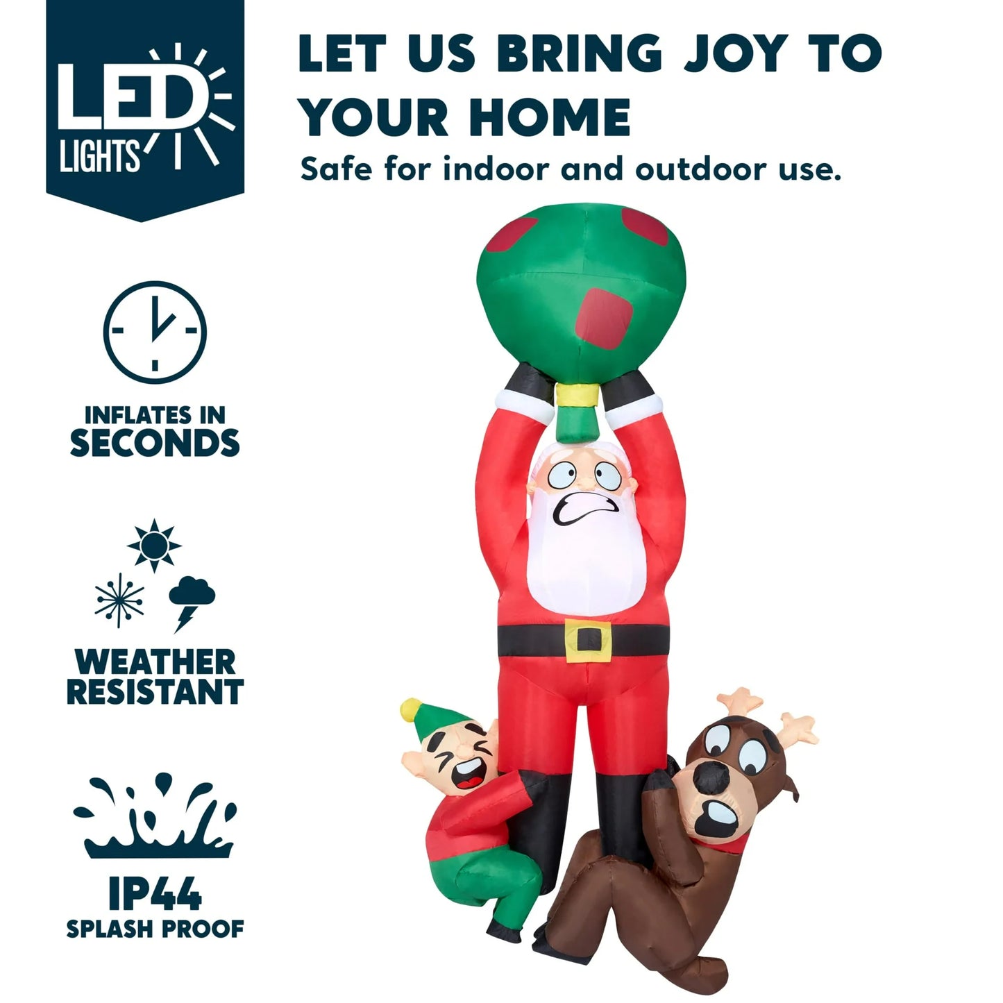 Joyfy 8 ft Christmas Inflatables Santa Outdoor Decorations,Santa with Elf and Reindeer Blow Ups Yard Christmas with Built-in LEDs for Holiday Party Garden Lawn Decor
