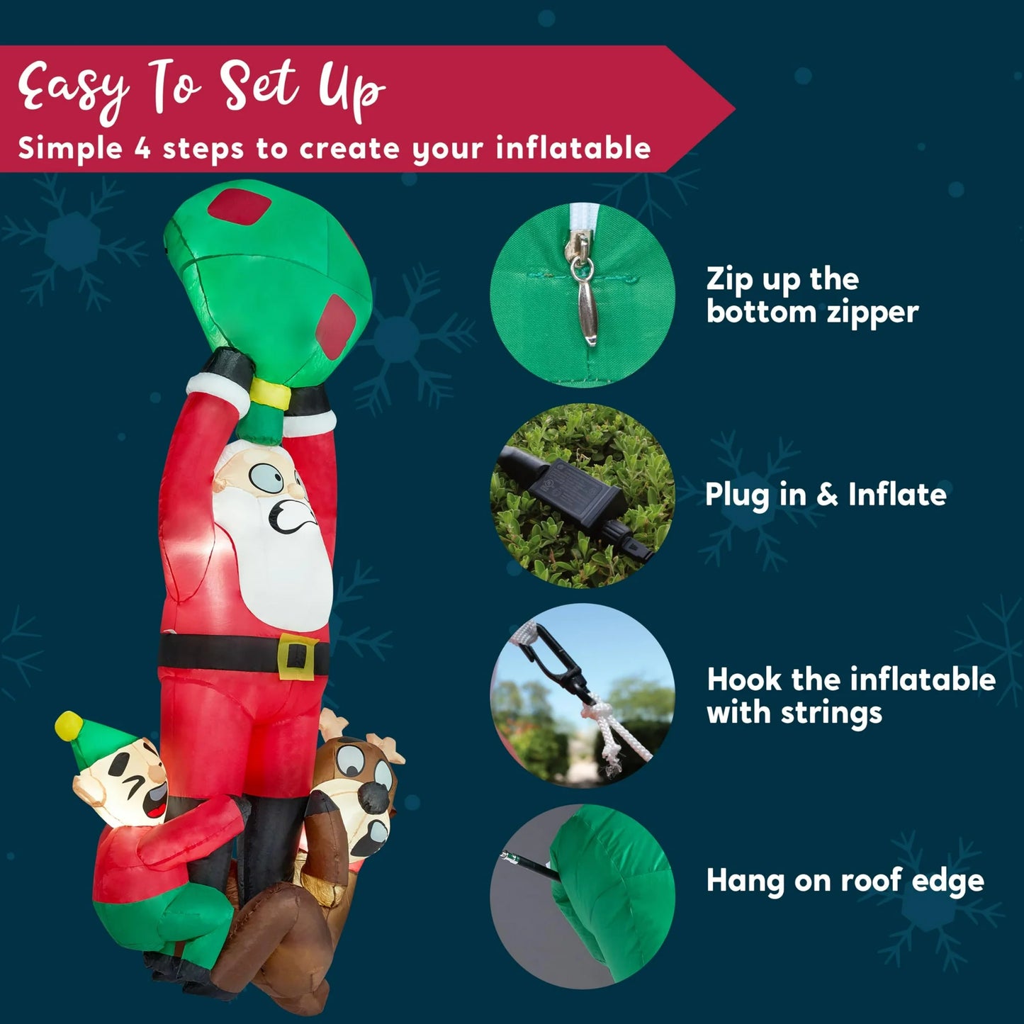 Joyfy 8 ft Christmas Inflatables Santa Outdoor Decorations,Santa with Elf and Reindeer Blow Ups Yard Christmas with Built-in LEDs for Holiday Party Garden Lawn Decor