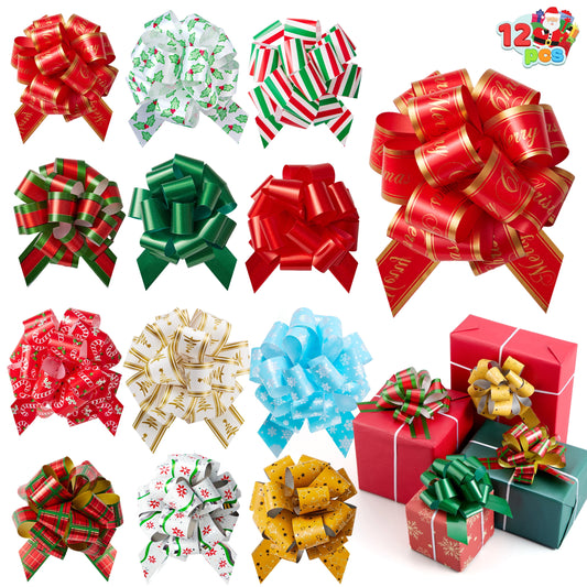 Joyfy 12 Pcs Large Christmas Pull Bows with Ribbon 4.7¡± Wide for Gift Wrapping and Tags, Wine Bottles, Boxing Day Decorations, Holiday D¨¦cor Present Wrapping