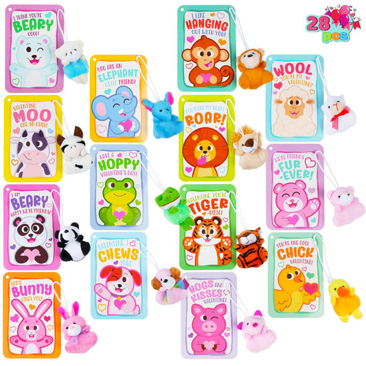 28 pieces, Valentine's Day Mini Stuffed Animals with Cards