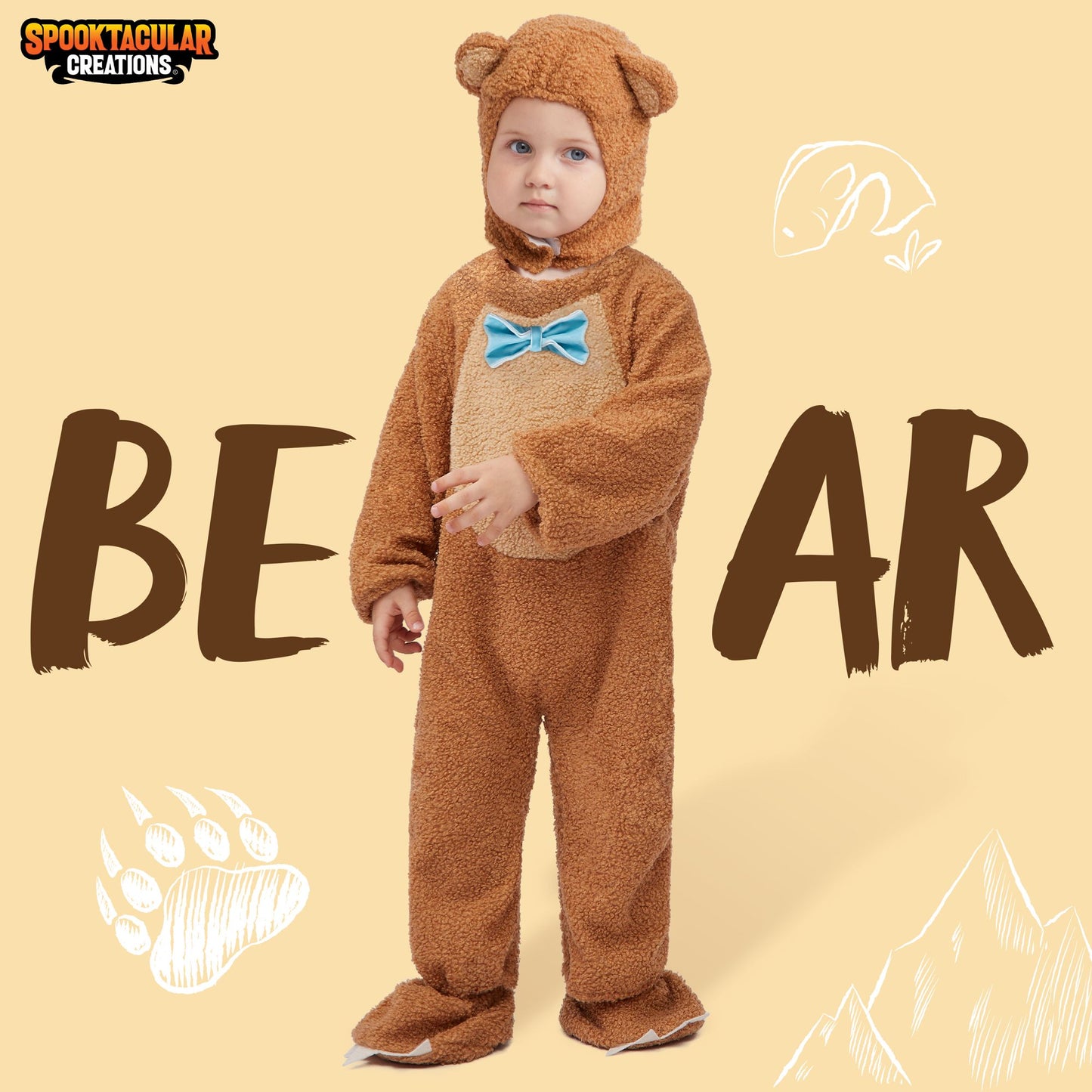 Syncfun Bear Halloween Costume for Baby and Toddler, Bear Jumpsuit Costume with Bear Hood and Booties for Halloween Costume Party Dress Up (0-4 Year)