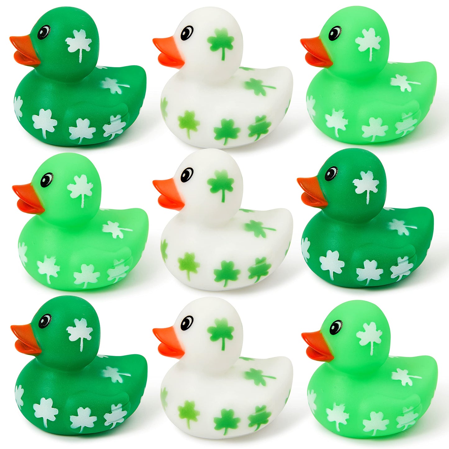 24 St. Patrick's Day loose rubber ducks for Patrick's party supplies, green clover ducks for children's party accessories