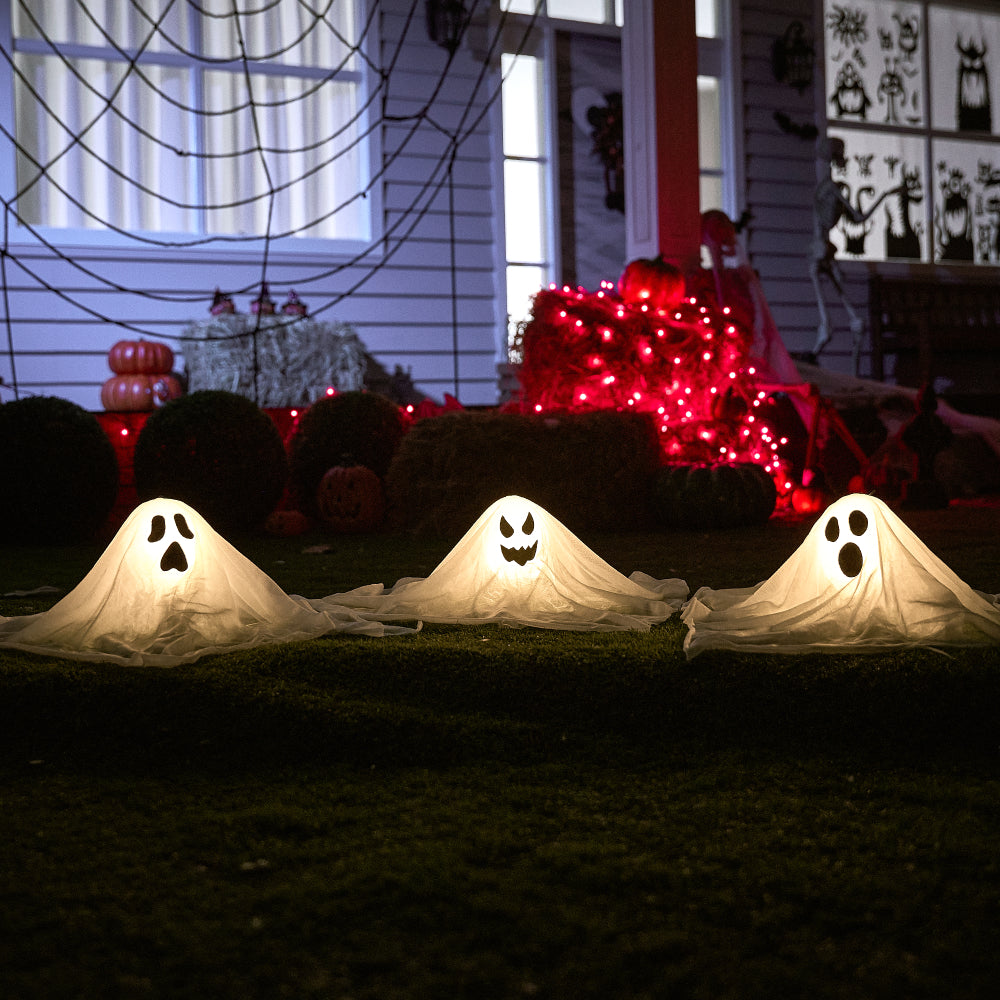 SYNCFUN 3 Packs Halloween Ghost Decorations,Light Up Flying Ghost Garden Stakes Outdoor Halloween Decorations,Pathway Lights Halloween Yard Outdoor Decorations Haunted House Decorations