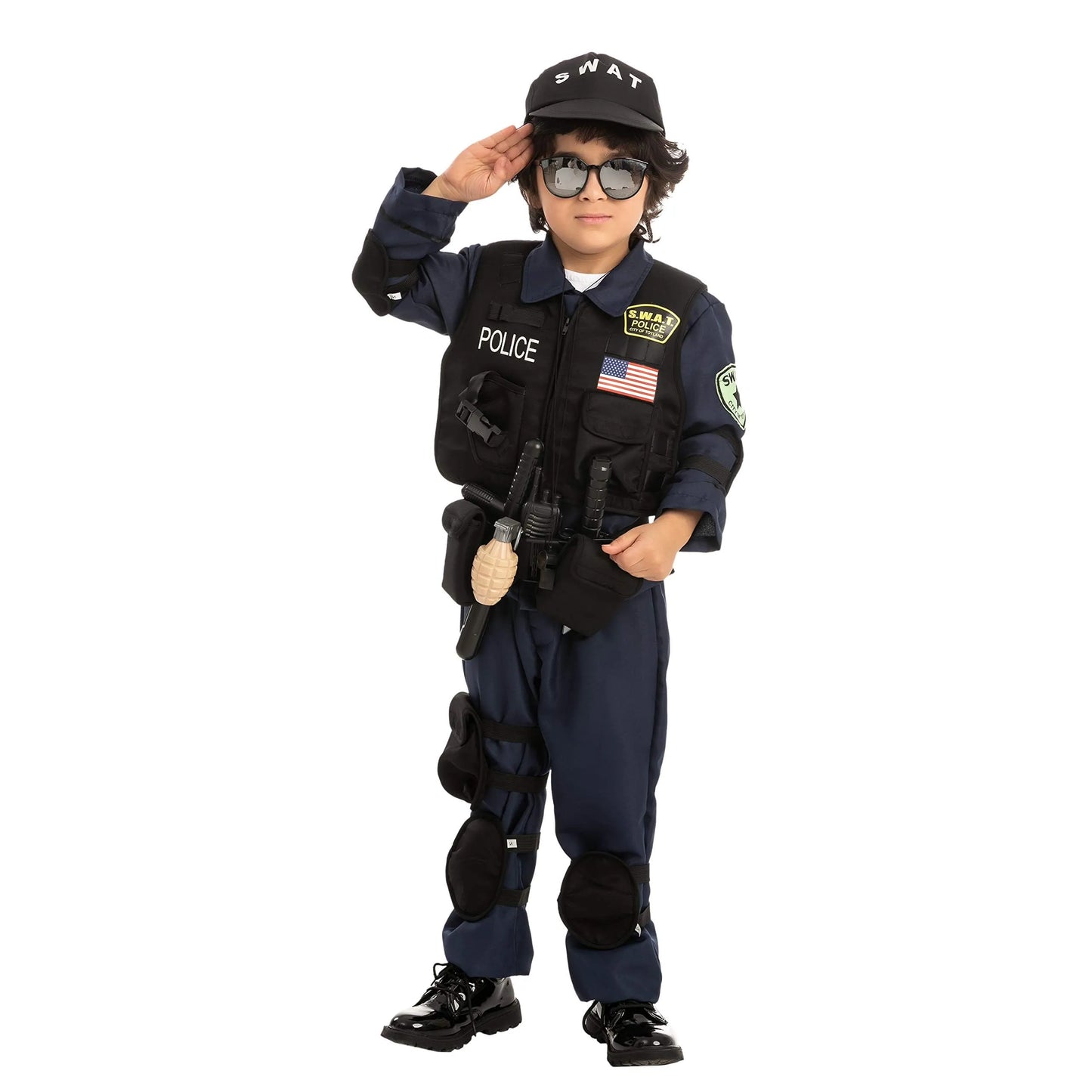 Syncfun Kids SWAT Costume, S.W.A.T. Police Officer Costume for Toddler Boys Halloween Dress Up 5-12 Years