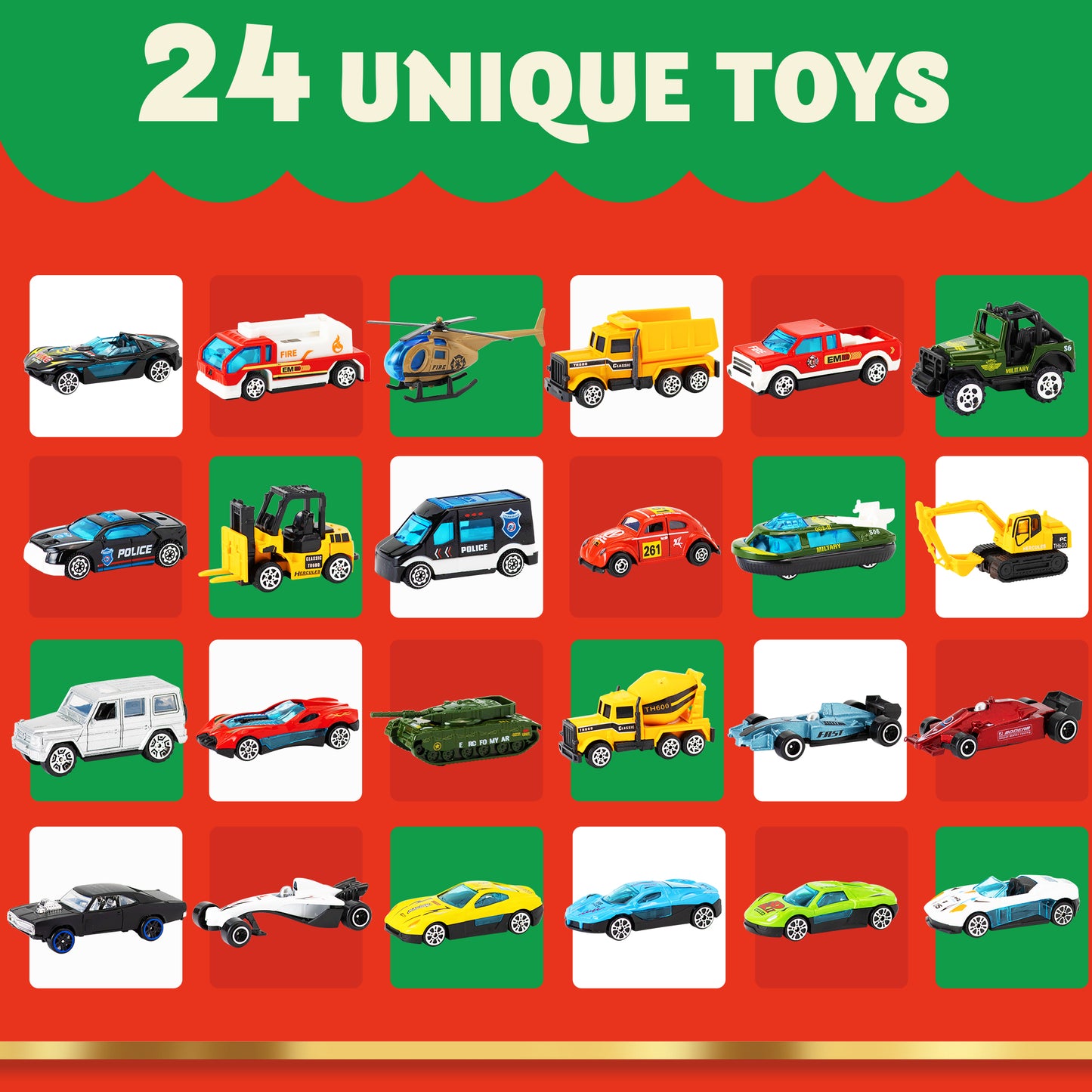 2024 Christmas Advent Calendar, 24 Days Countdown Calendar Diecast Cars Set, Christmas Vehicles Toys for Boys Kids, Classroom Prizes Xmas Gift, Christmas Party Favor Gifts, Advent Calendar Kids