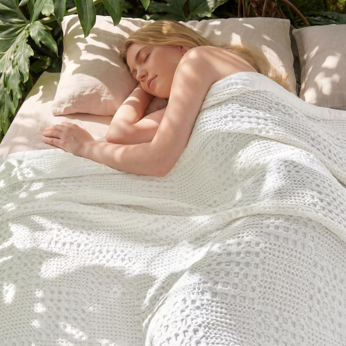 Cooling Waffle Blanket, King Size Soft White Turkish Cotton Blanket, Breathable Bamboo Rayon for Hot Sleepers, Luxury Throw for Bed Couch Sofa