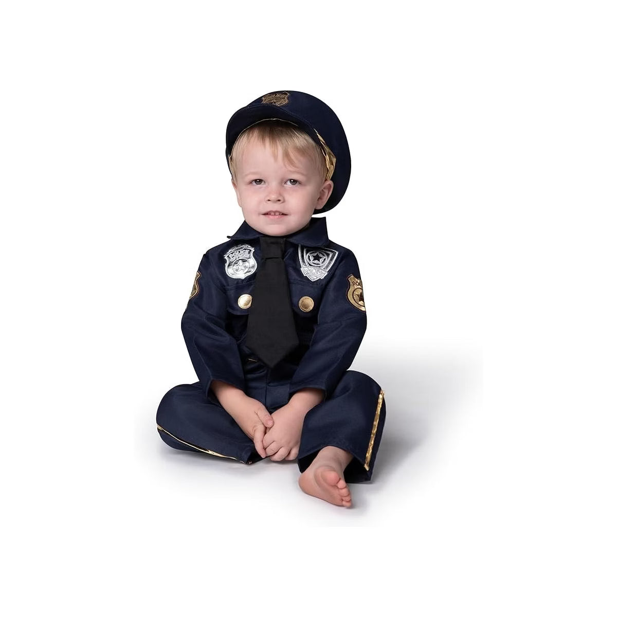 Joyfy Halloween Costume Police Suit for Toddler, Officer Jumpsuit with Hat, Belt & Badges – Cop Outfit for Baby Dress Up Party - 3T