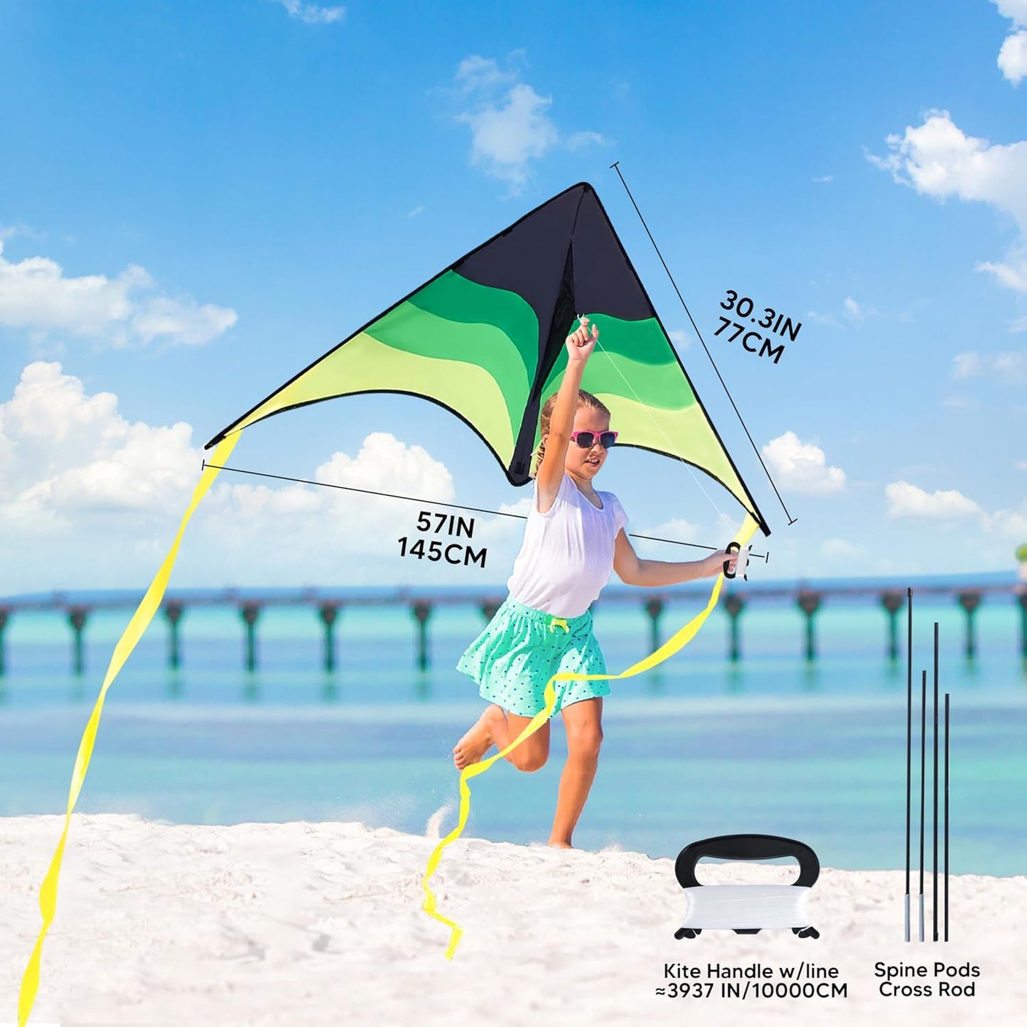 Joyfy Large Delta Kite Gradient, Easy to Fly for Kids and Adults, Large Beach Kite with 328 ft String for Outdoor Games and Activities