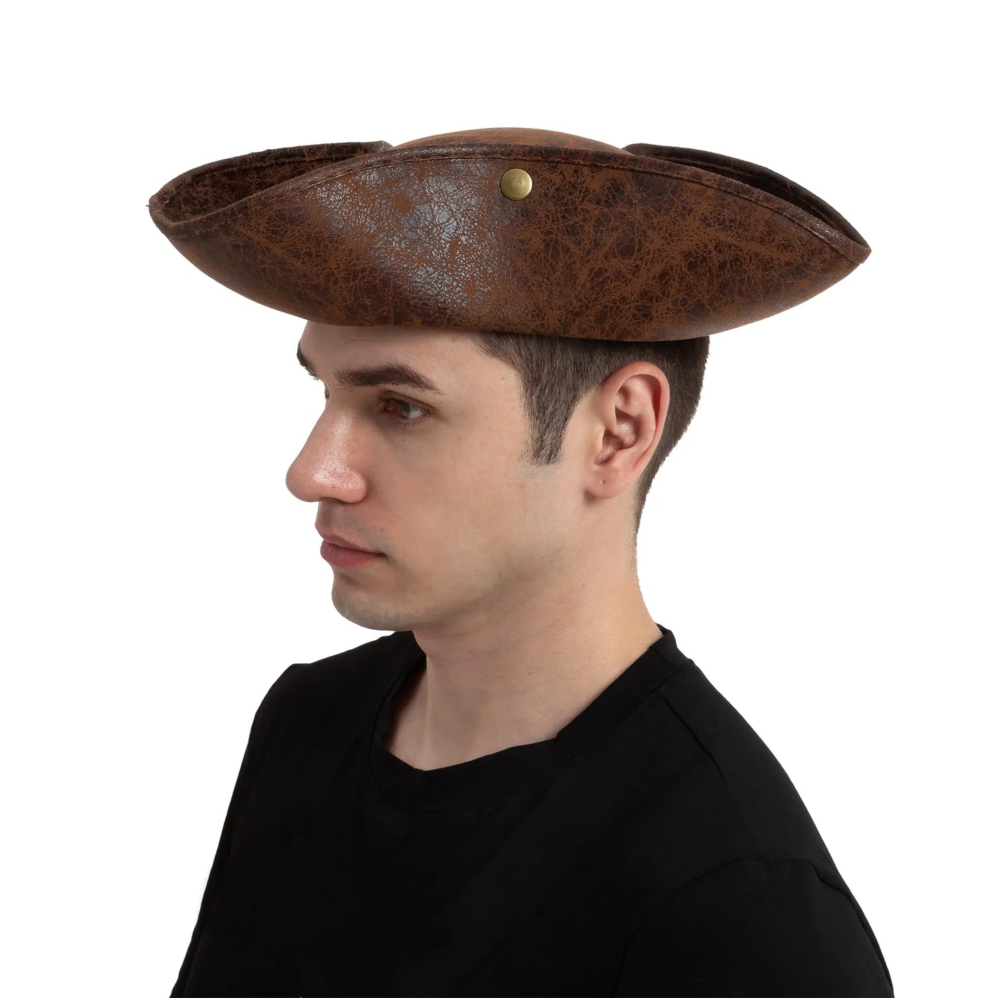 Syncfun Leather Tricorn Pirate Hat for Adults, Halloween Themed Cosplay, Pirate Dress UP Costume Accessory (Brown)