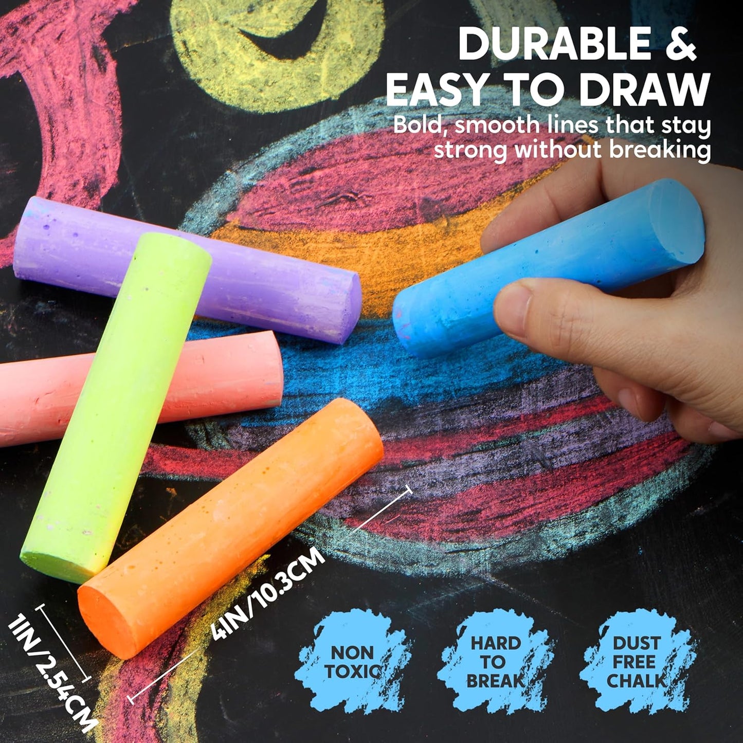 Joyfy 30 Pieces Chalk Set for Kids Rounded 10 Colors Washable Sidewalk Chalk Painting Toy for Toddler on Street, Blackboard and Playground
