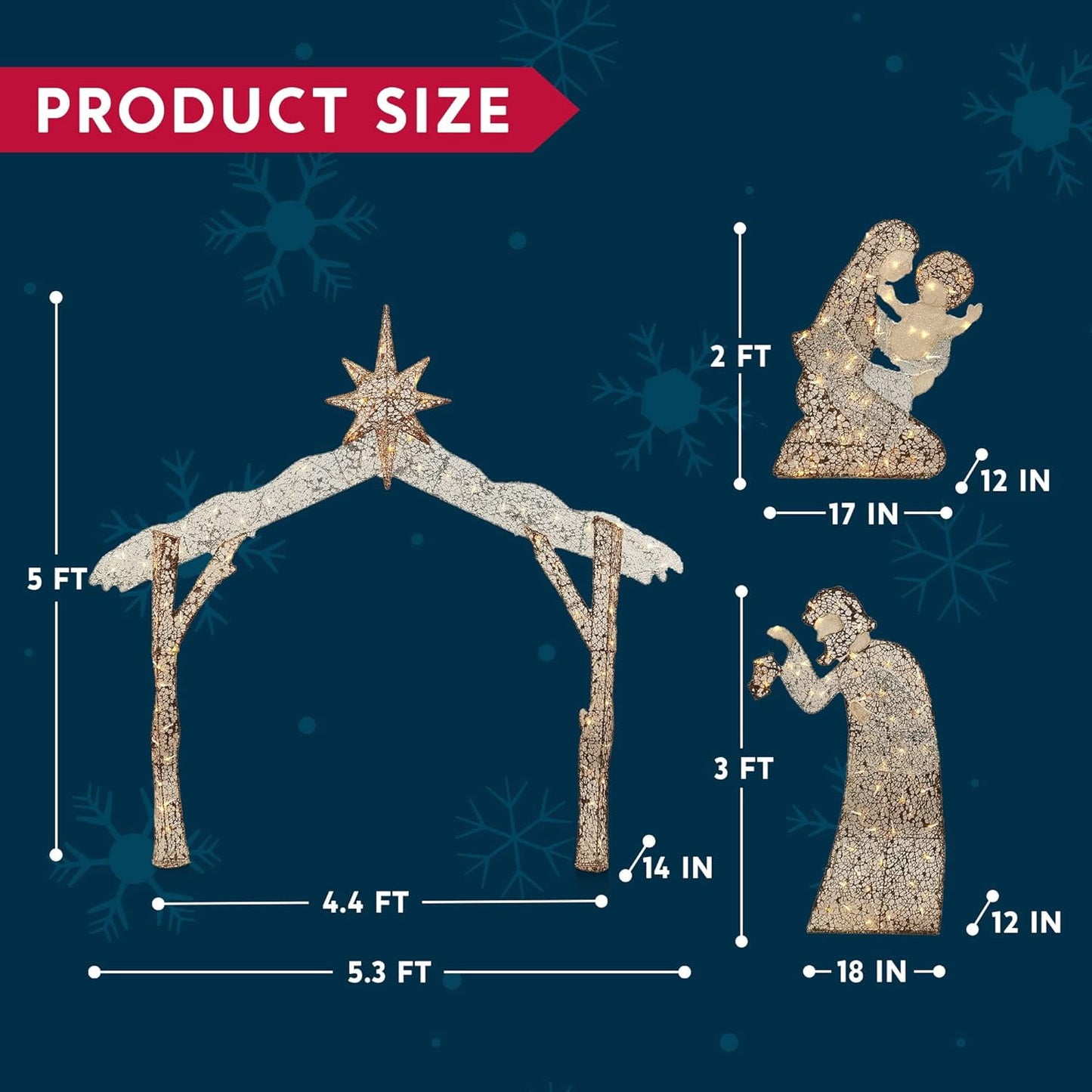 5 FT Nativity Scene Yard Light Christmas Outdoor Decorations,160 Pre-Lit LED Christmas Decorations,Christmas Yard Light with Stakes Decorations Outdoor Holiday Decor