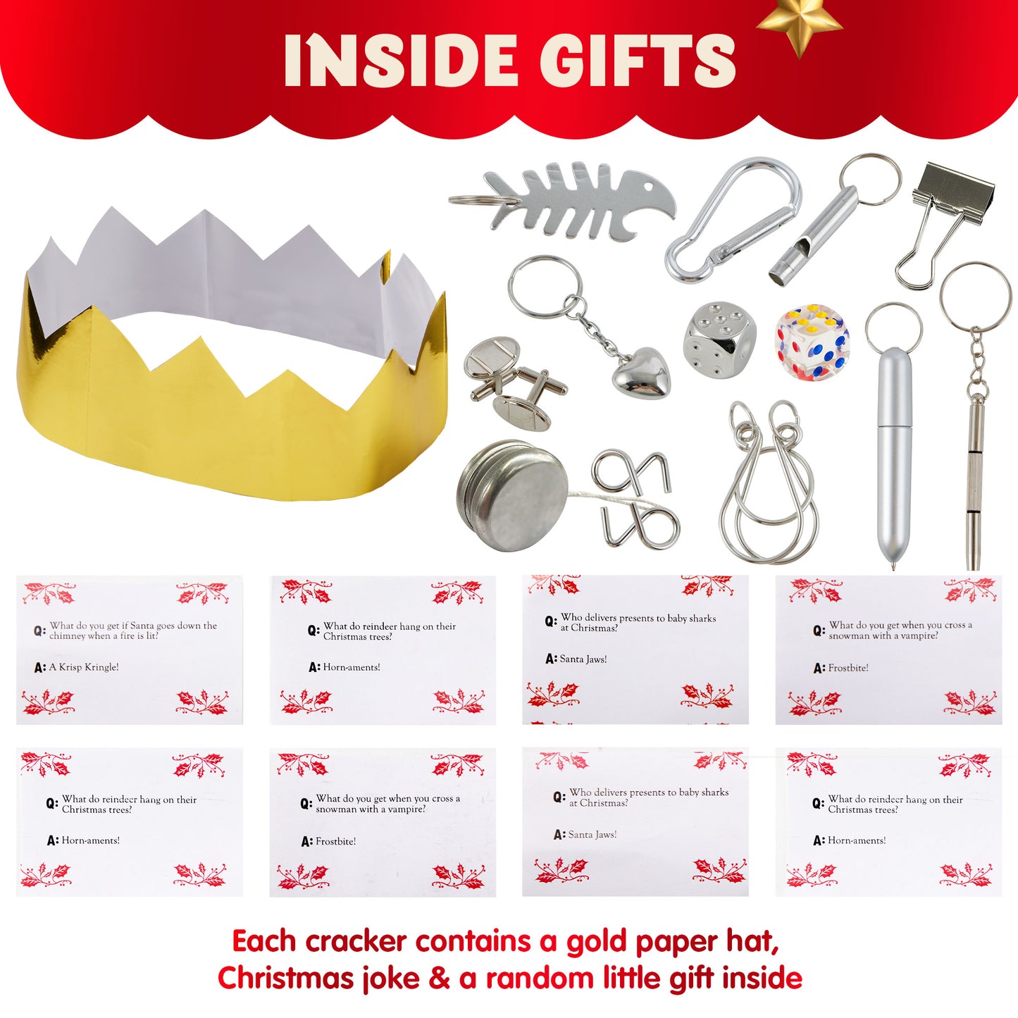 Joyfy 8 Pcs Christmas Crackers Party Favor Non-Snap Red & Green Snowflake Design Party Table Favors with Holiday Party Favor Supplies for Kids and Adults, Christmas Parties, Dinners & Holidays