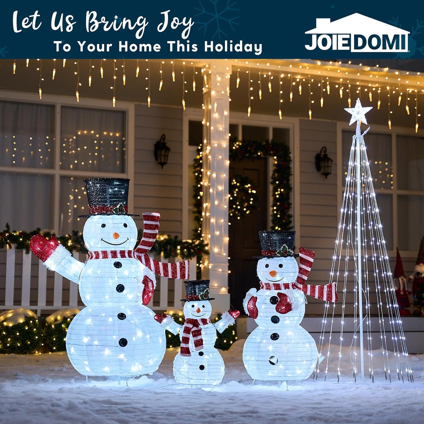 Joyfy 3 Pcs Collapsible Snowman Yard Light Christmas Outdoor Decorations,3D 270 Pre-Lit LED Snowman Christmas Decorations,Christmas Yard Light with Stakes Holiday Decor