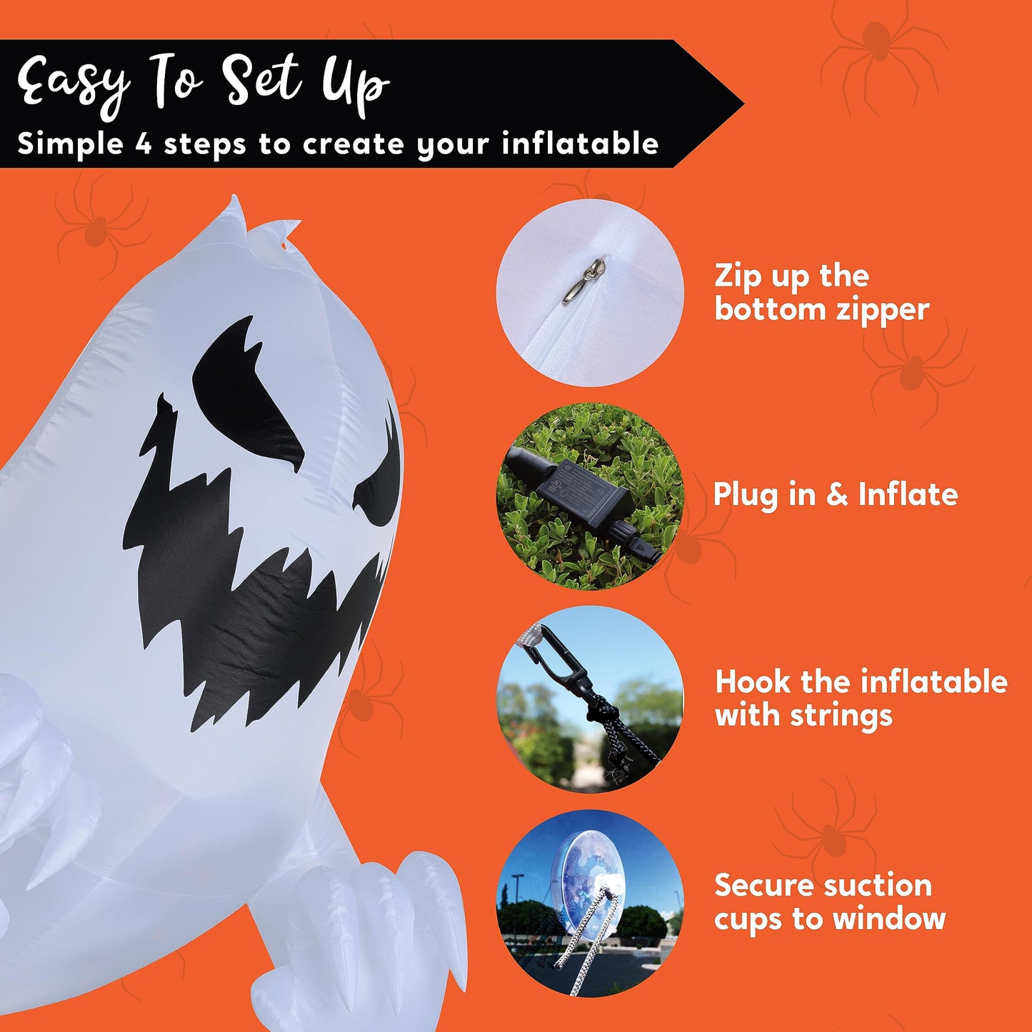 Syncfun 4.5 FT Halloween Inflatable Ghost Broke Out from Window with Built-in Rotating Red LED Blow Up Inflatable for Window Decoration Yard Garden Lawn Decor