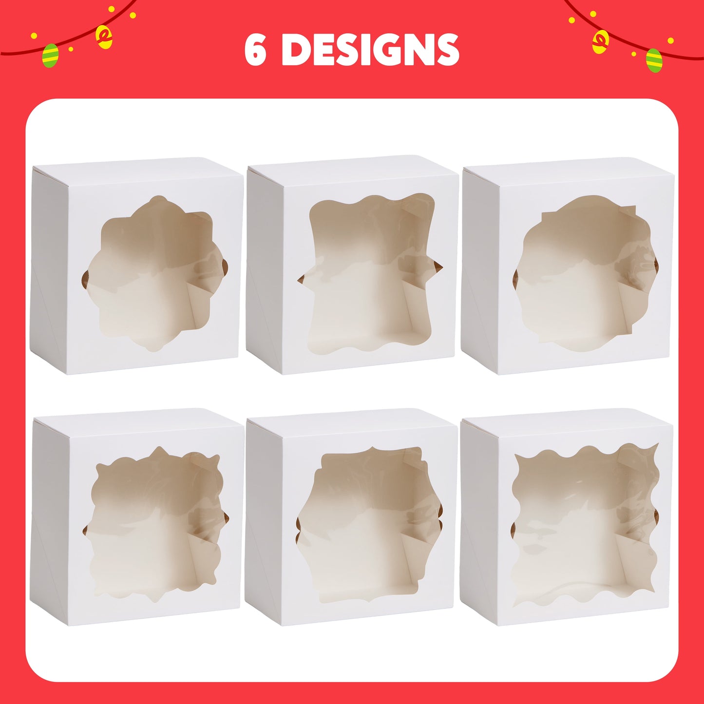SYNCFUN 24 Pcs Christmas Bakery Cake Boxes with Window, 4x4x2.5 inch White Plain Kraft Paper Gift Box, Cookie Boxes for Pastries, Cupcakes, Cookies, Brownies, Donuts Gift-Giving