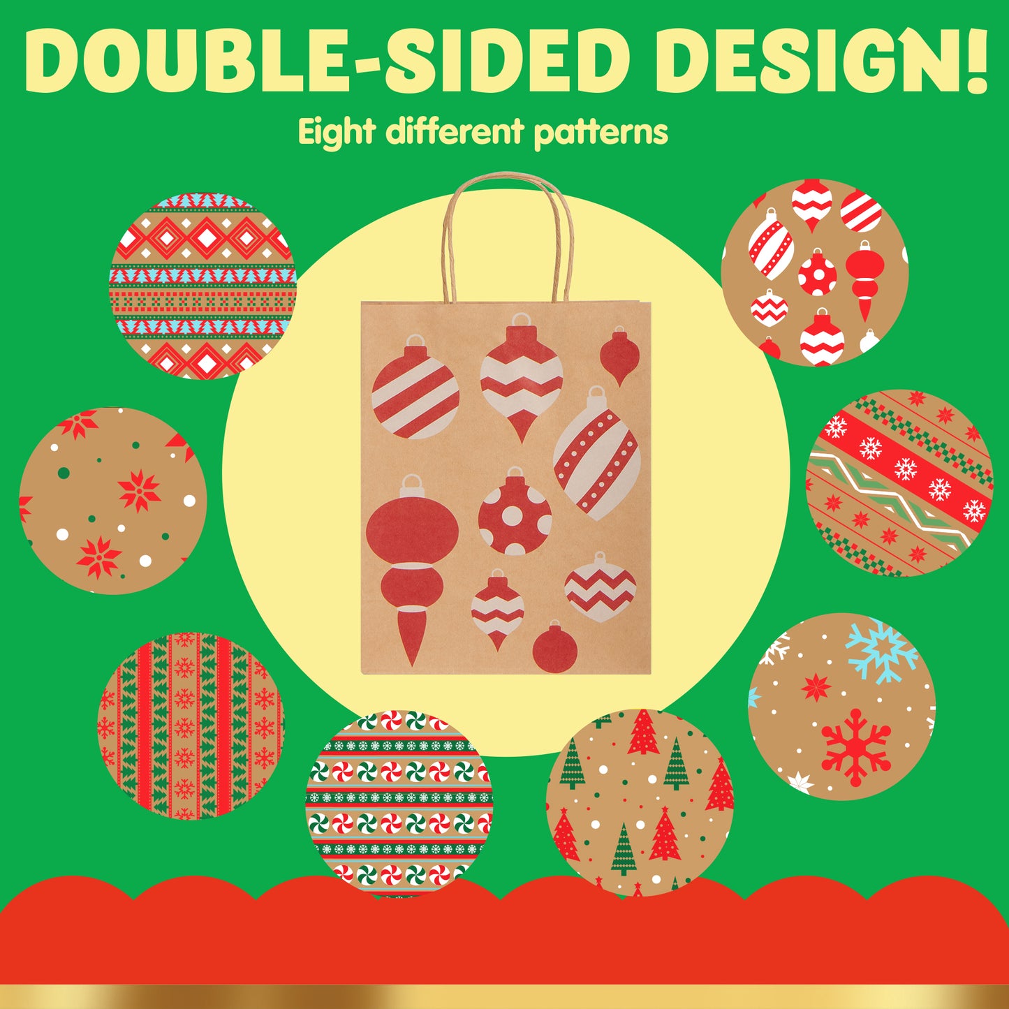 Joyfy 48 Pcs Christmas Present Bags, Kraft Bags with Handle for Christmas Party Favors, Gift Giving, Holidays Decorations, Xmas Treat Bags