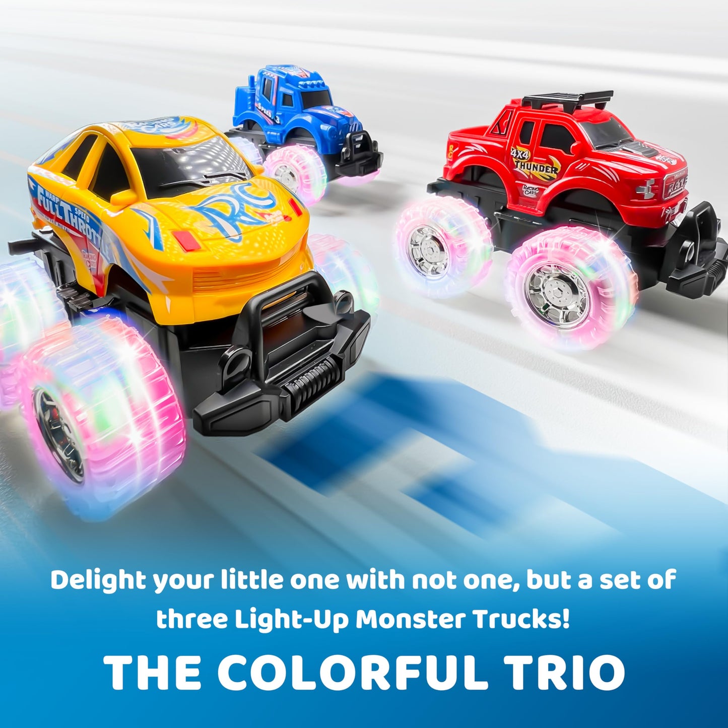 Joyfy 3 Pack Light Up Monster Truck Set, Toy Truck Set for Boys and Girls, Led Race Truck for Kids, for Boy Girl 3 4 5 6