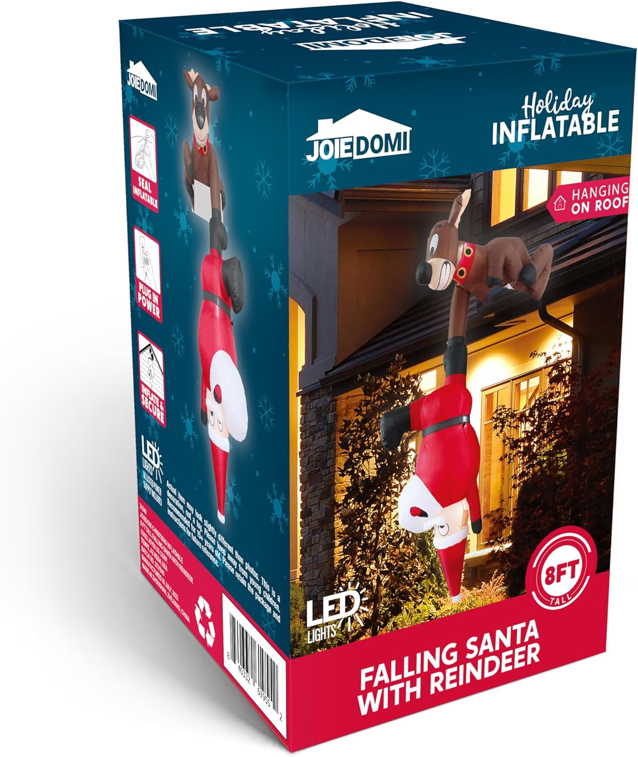 Joyfy 8 FT Christmas Inflatables Santa Outdoor Decorations,Christmas Reindeer and Climbing Santa Blow Ups Yard with Built-in LEDs for Holiday Party Garden Lawn Decor
