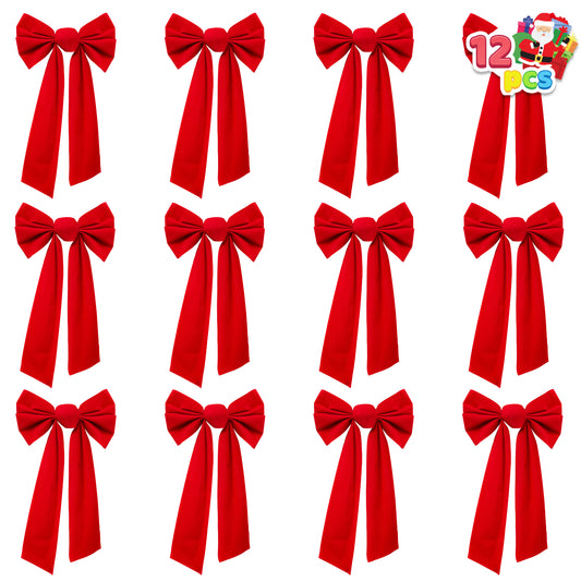 Joyfy 12 Pcs 16"x 9" Red Velvet Bows for Christmas Tree, Wreath, Garland Decor, Indoor Outdoor Holiday Decorations