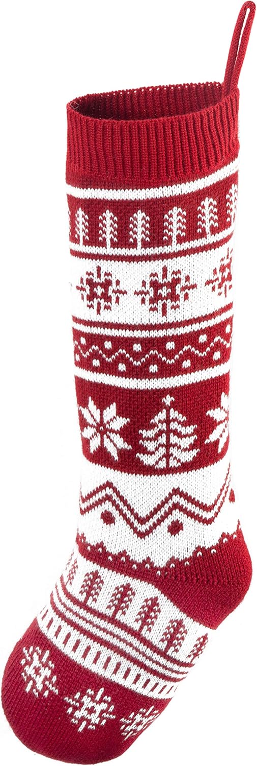 Joyfy 6 Pcs 18" Knit Christmas Stockings, Large Rustic Yarn Xmas Stockings for Family Holiday Decorations