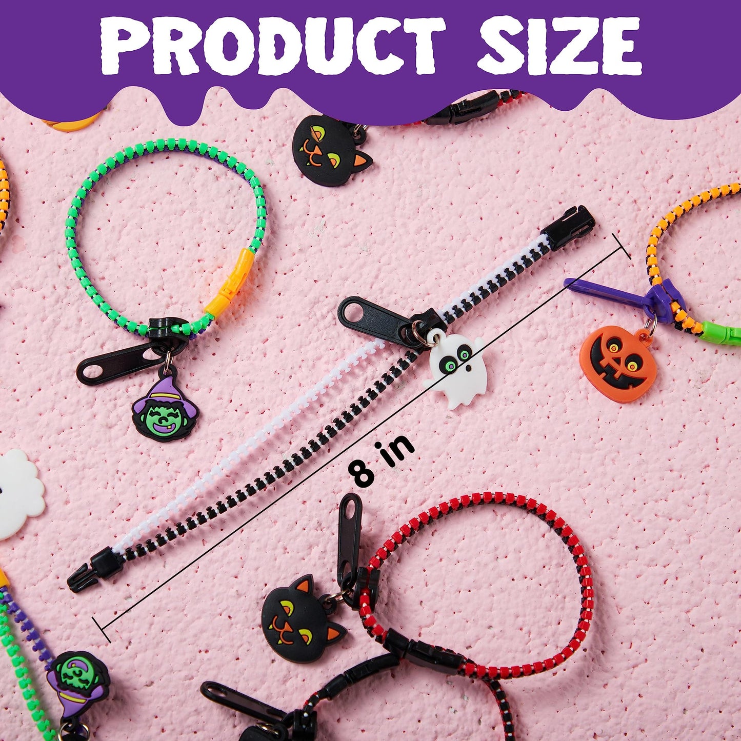 Joyfy 60 Pcs Halloween Zipper Bracelets Toys,Halloween Zipper Wristbands Toys Bulk for Party Favors,Halloween Goody Bag Fillers,Halloween Stretchy Toys for Classroom Prizes