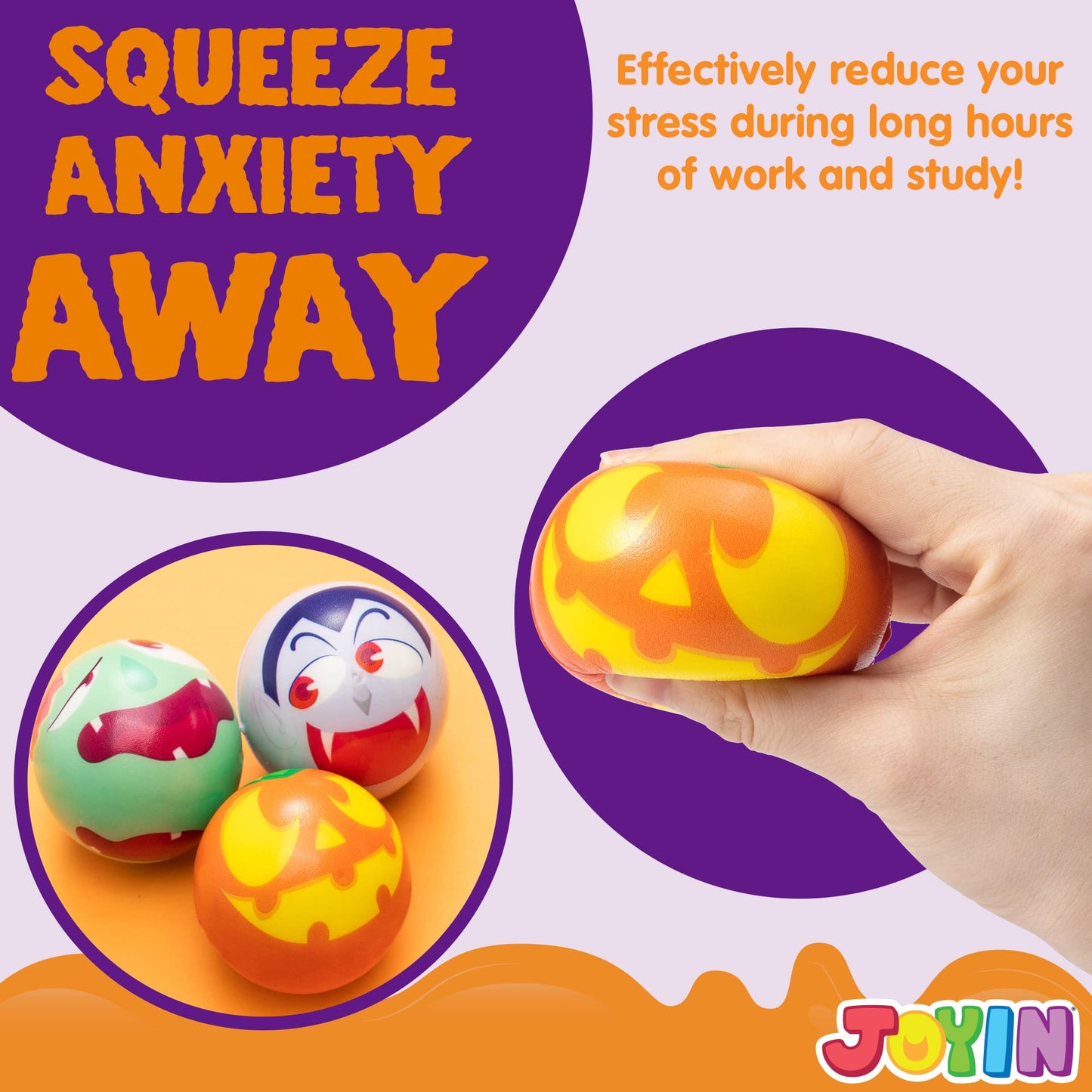 JOYIN 24 Pcs Halloween Stress Balls for Kids,Halloween Funny Stress Balls Fidget Toys Bulk,Halloween Squishy Toys,Halloween Party Favor