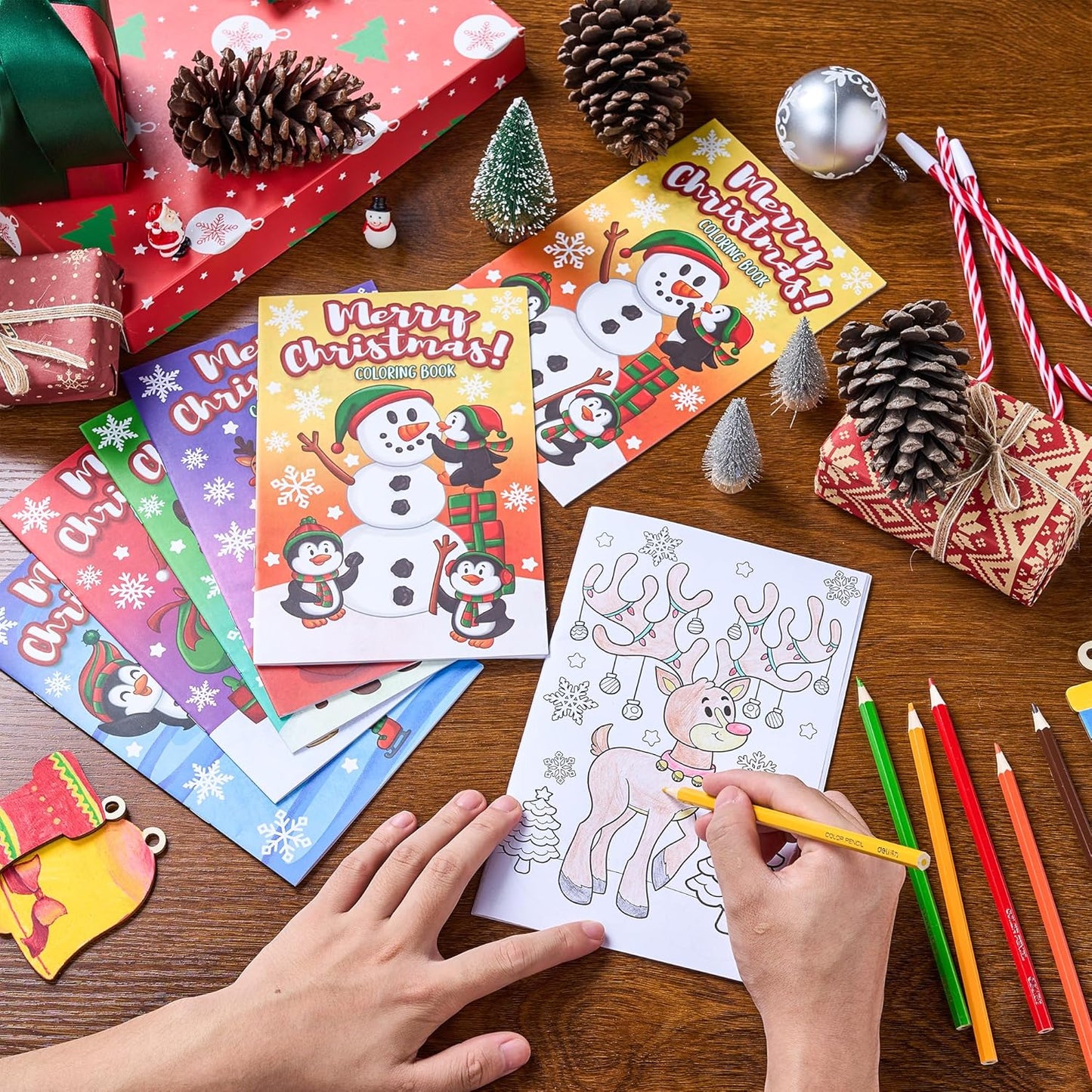 SYNCFUN 48 Pcs Christmas Coloring Book Bulk in 6 Covers, Xmas Mini Coloring Books for Kids with Snowman, Santa Santa, Reindeer(Age 8+)