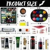 Joyfy 26 Pcs Halloween Makeup Kit,Halloween Family Makeup Set Face Painting Kit with with Zombie Green Ooze,Fake Blood Costume and More for Vampire Cosplay