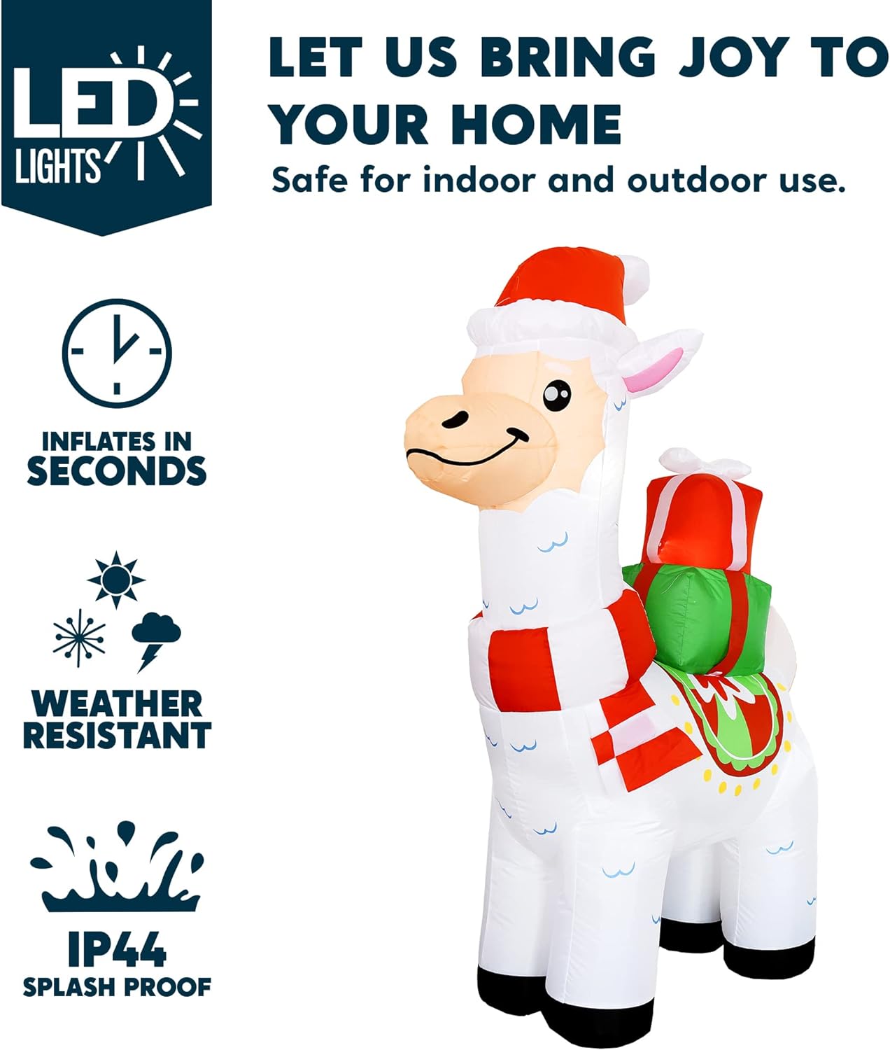 Joyfy 6 FT Christmas Inflatables Llama Outdoor Decorations,Llama Christmas Blow Ups Yard Christmas with Built-in LEDs for Holiday Party Garden Lawn Decor
