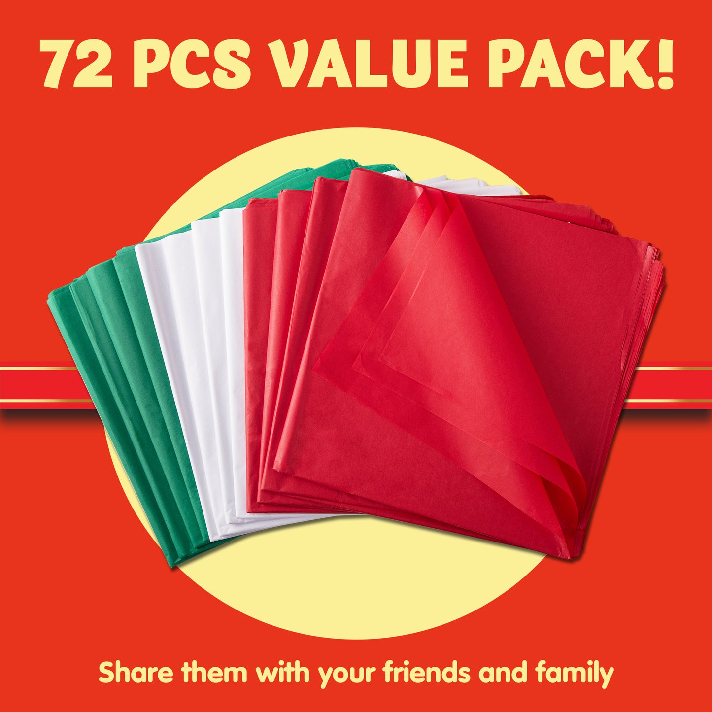 Joyfy 72 Sheets Christmas Tissue Paper Assorted Design (Red, Green & White) 20" x 20" Christmas Wrapping Tissue for Gift Bags DIY Crafts Party Decorations