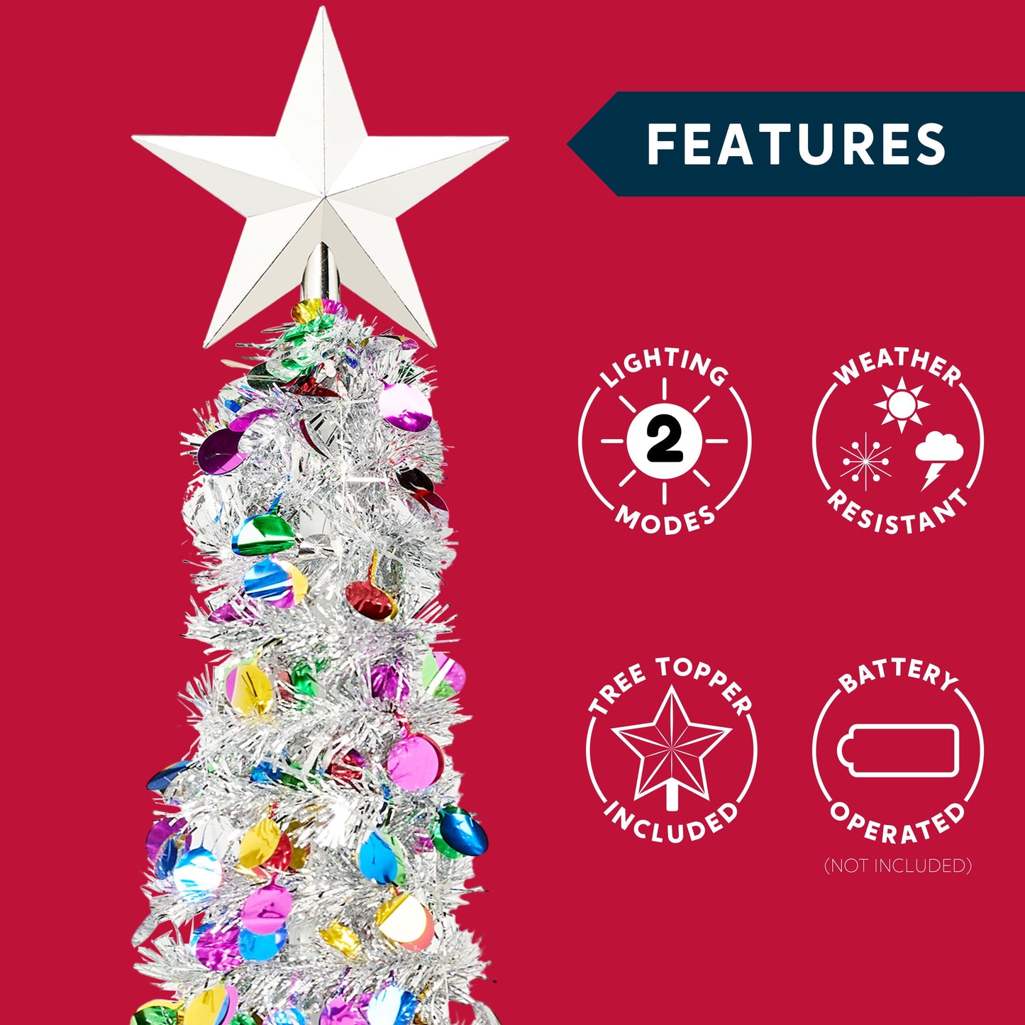 Joyfy 5ft Prelit Tinsel Collapsible Christmas Tree with 50 Multicolor LED lights(Green and White)