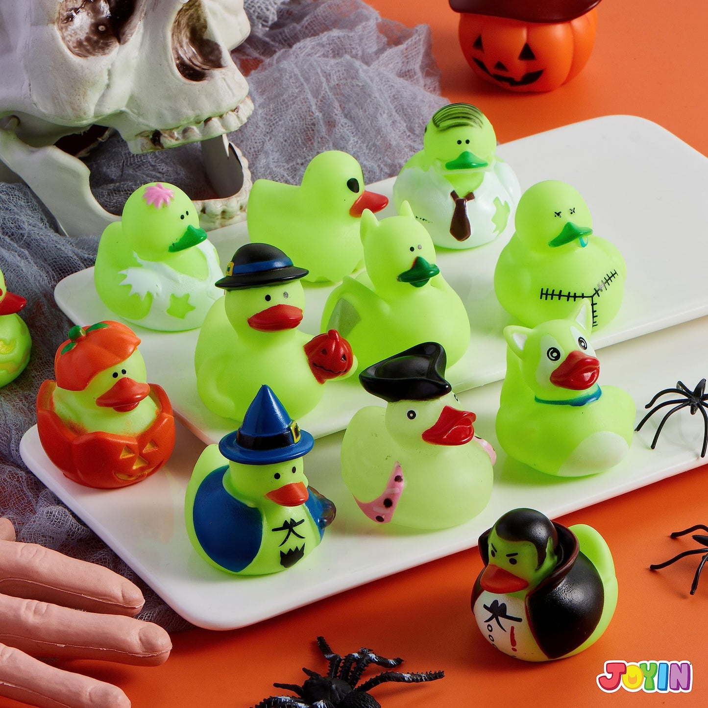 SYNCFUN 12 Pcs Halloween Rubber Ducks,Halloween Toys Glow-in-The-Dark Rubber Ducks in Bulk for Baby Toddlers Kids,Halloween Bath Toy Basket Prizes,Halloween Toys for Trick or Treaters