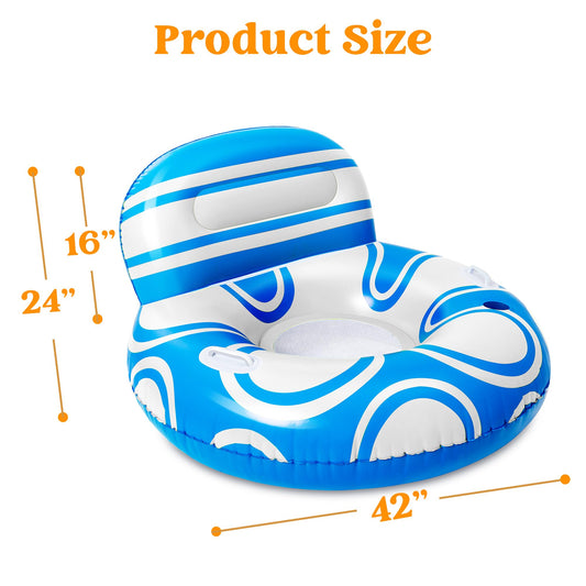 SYNCFUN Inflatable Pool Float Chair with Backrest, Floating Pool Chair Lounge Floats for Swimming Pool Water Chair Pool Lounger with Cup Holder Pool Toys Party Floaties for Adults