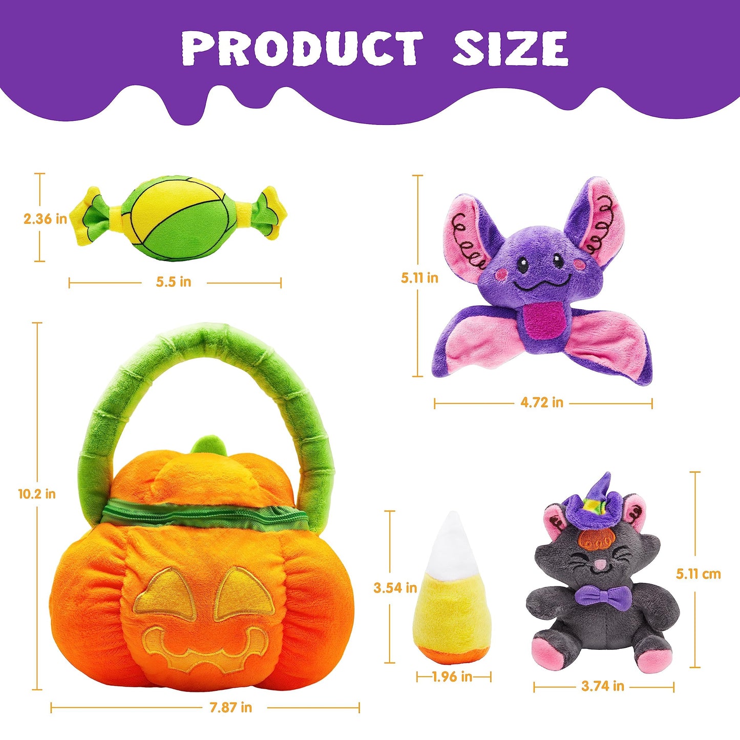 Joyfy 8 Pcs Halloween Basket with Stuffed Plush,Halloween Gift Basket Stuffers for Baby Kids Toddler,Halloween Toys,Halloween Pumpkin Decorations