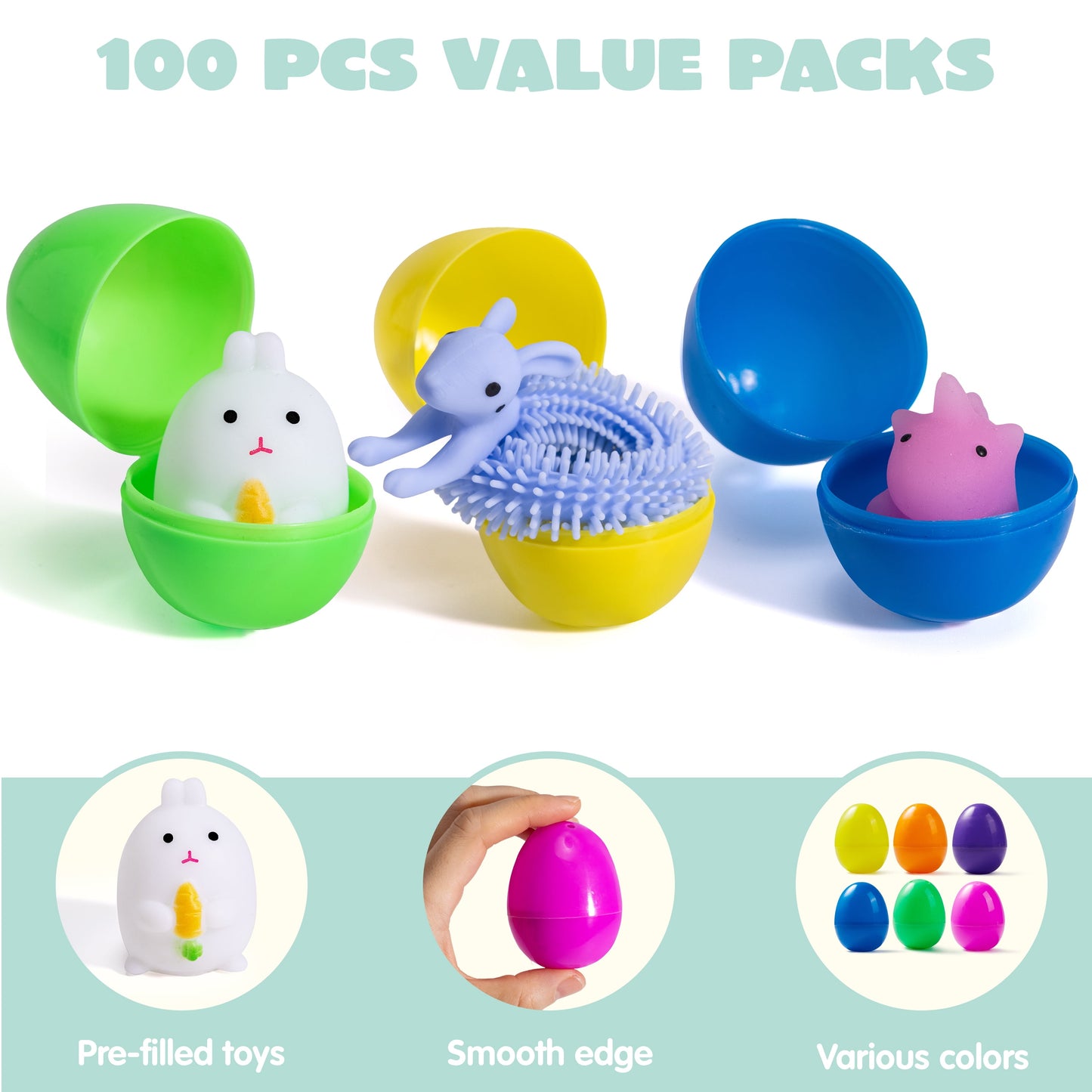 36 Pcs Stress Relief Toys Prefilled Easter Eggs,Kawaii Mochi Squishy Toy Stress Relief Toys Filled Plastic Easter Eggs for Easter Basket Stuffers Party Favor Egg Hunt for Kids
