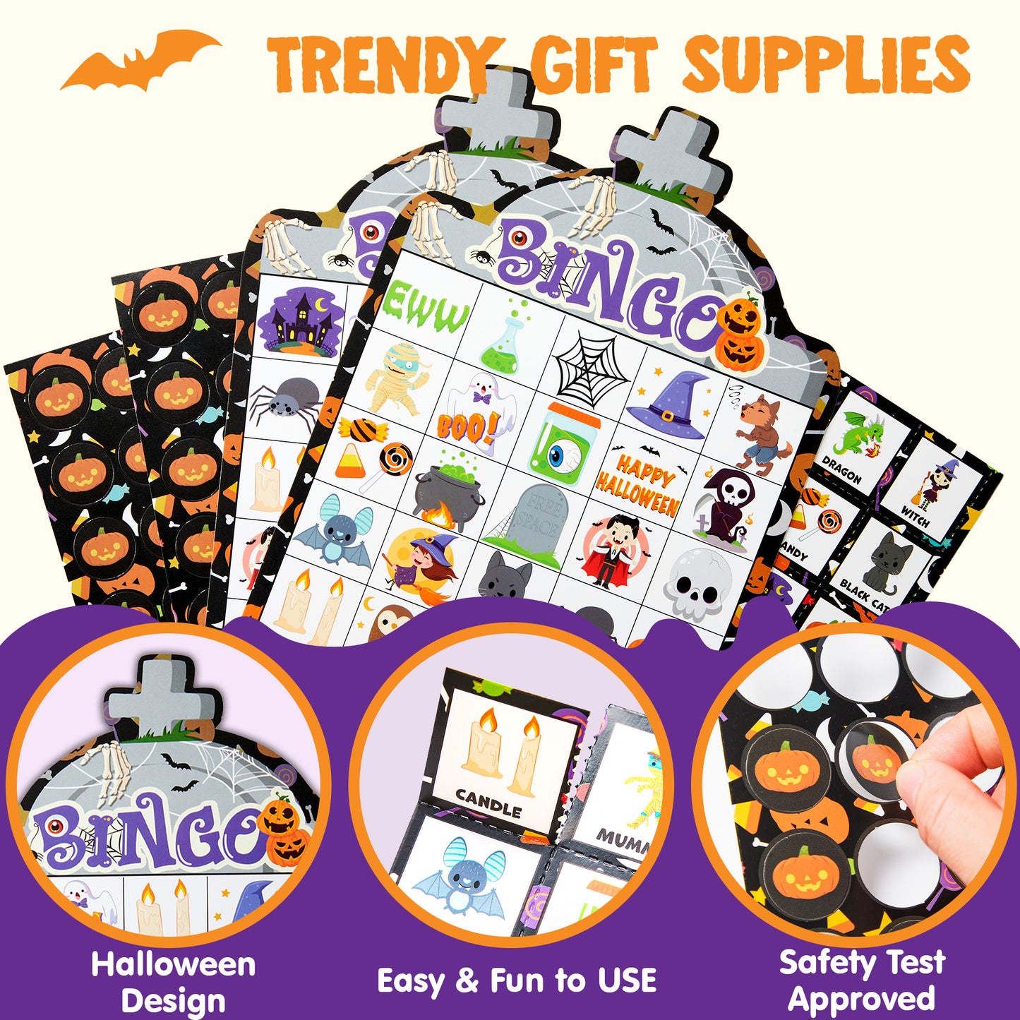 Joyfy 28 Players Halloween Bingo Game Cards for Kids,Halloween Bingo Fun Party Games Classroom Games Activities Party Supplies