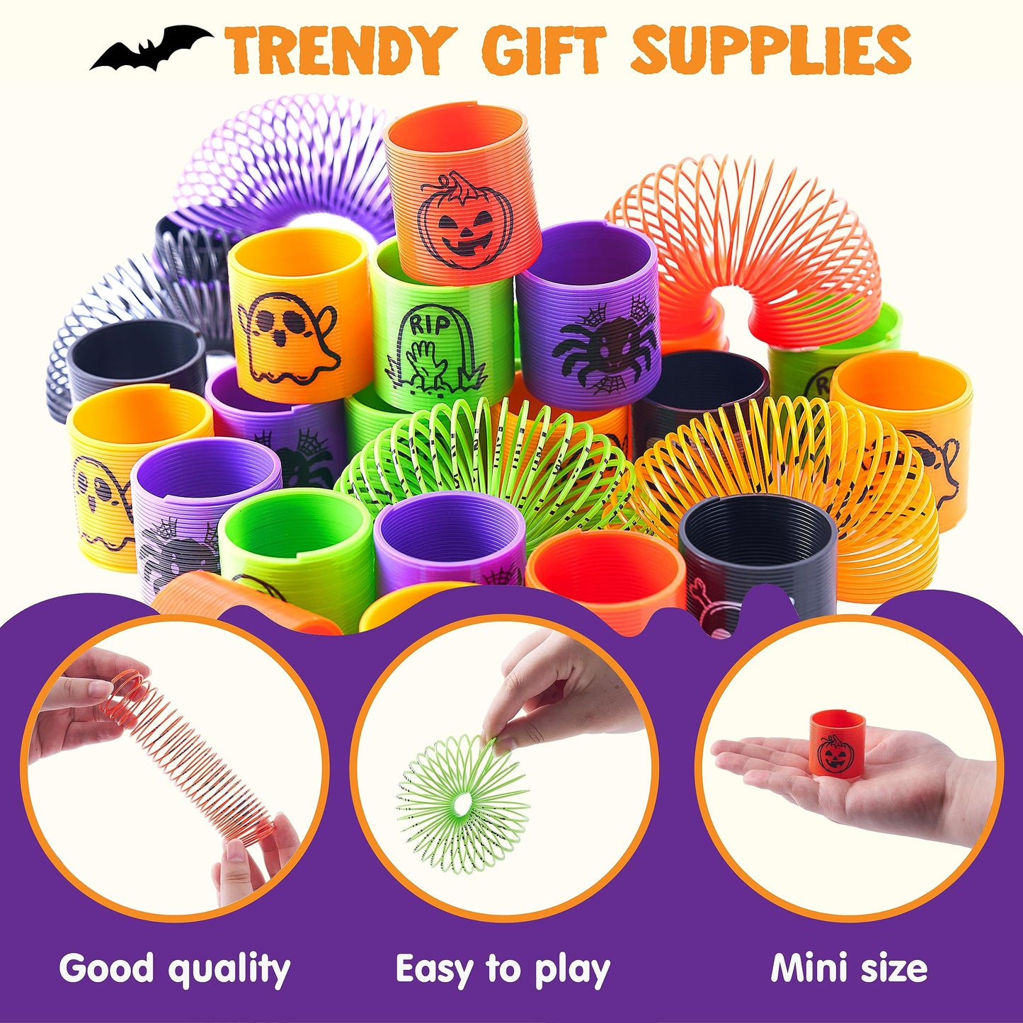 Joyfy 60 Pcs Halloween Coil Spring Toys,Halloween Mini Magic Springs Toys Bulk for Party Favors,Halloween Goody Bag Fillers,Halloween Sticky Toys for Classroom Prizes