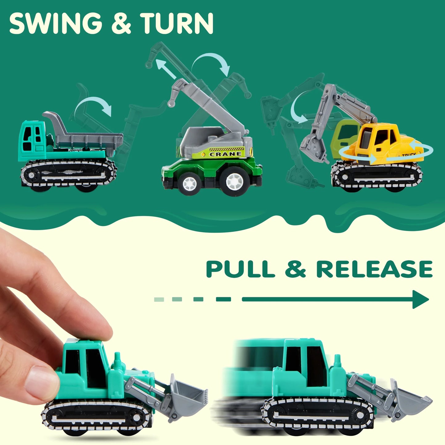 Syncfun 18 Pcs Toy Cars for kids, Friction Pull Back Play Car Vehicle Party Favors, Mini Excavator Toy Trucks for Boys 2 3 4 5 6 Years Old