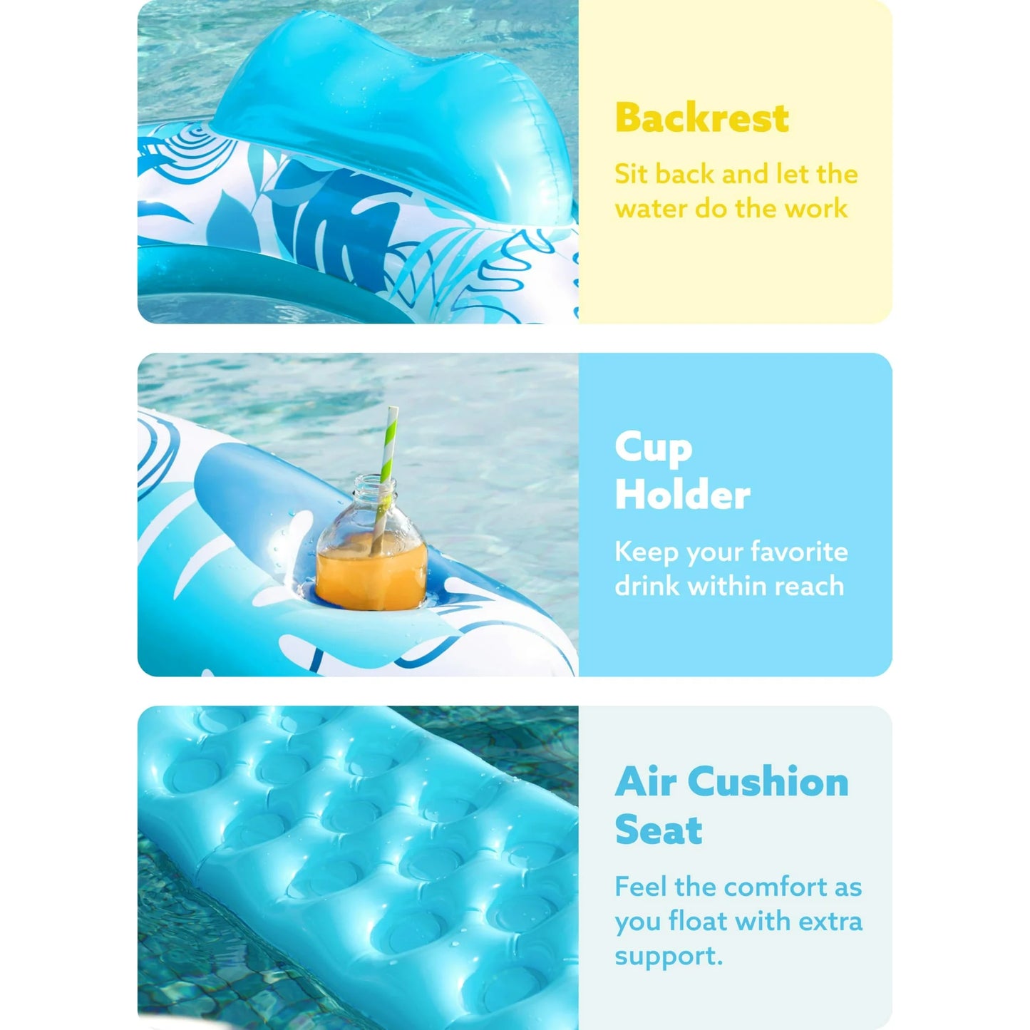 2 Packs Inflatable Pool Chair,Blow up Floating Pool Floats Chair ,Pool Party Toy for Summer (Blue, Champagne)