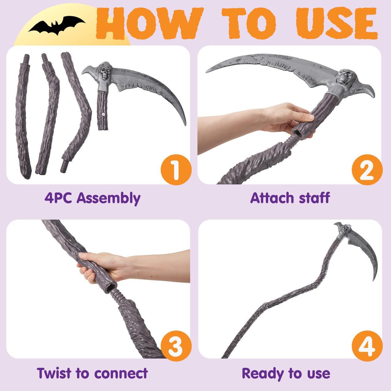 Joyfy 55inch Grim Reaper Scythe Halloween Accessories,Scythe Prop for Halloween Party Pretend Play Grim Reaper Costume,Halloween Dress Up